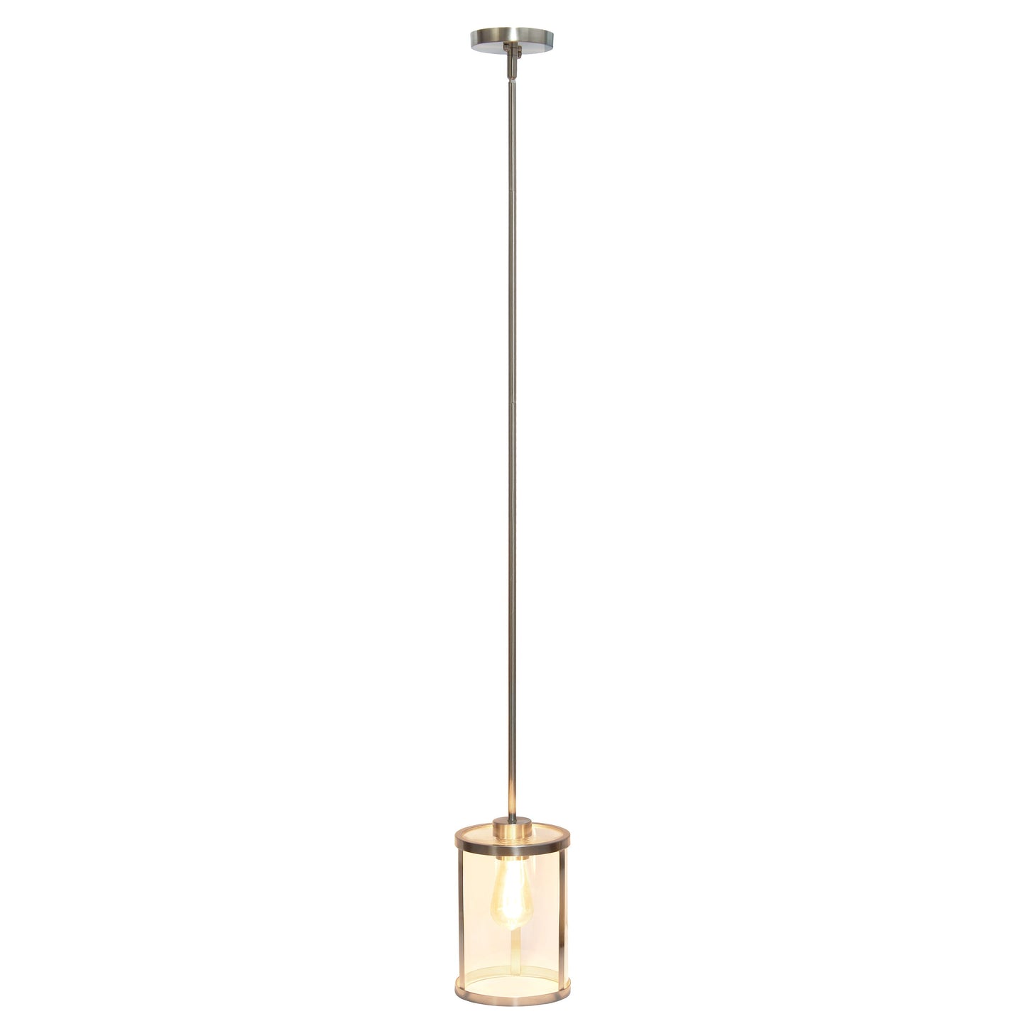 All The Rages Lalia Home 9" Brushed Nickel Farmhouse Adjustable Hanging Cylindrical Clear Glass Pendant With Metal Accents