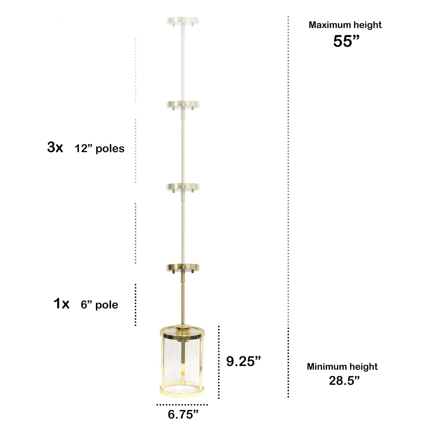 All The Rages Lalia Home 9" Gold Farmhouse Adjustable Hanging Cylindrical Clear Glass Pendant With Metal Accents