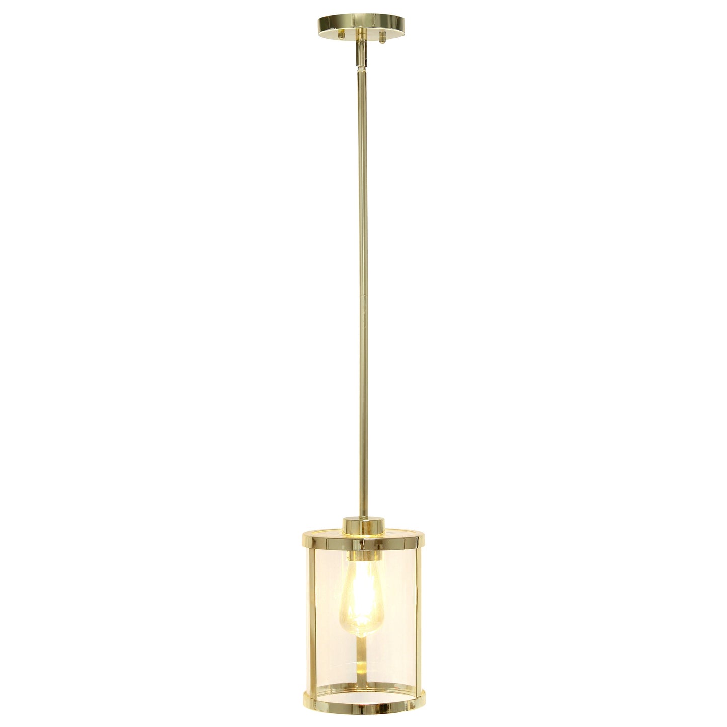 All The Rages Lalia Home 9" Gold Farmhouse Adjustable Hanging Cylindrical Clear Glass Pendant With Metal Accents