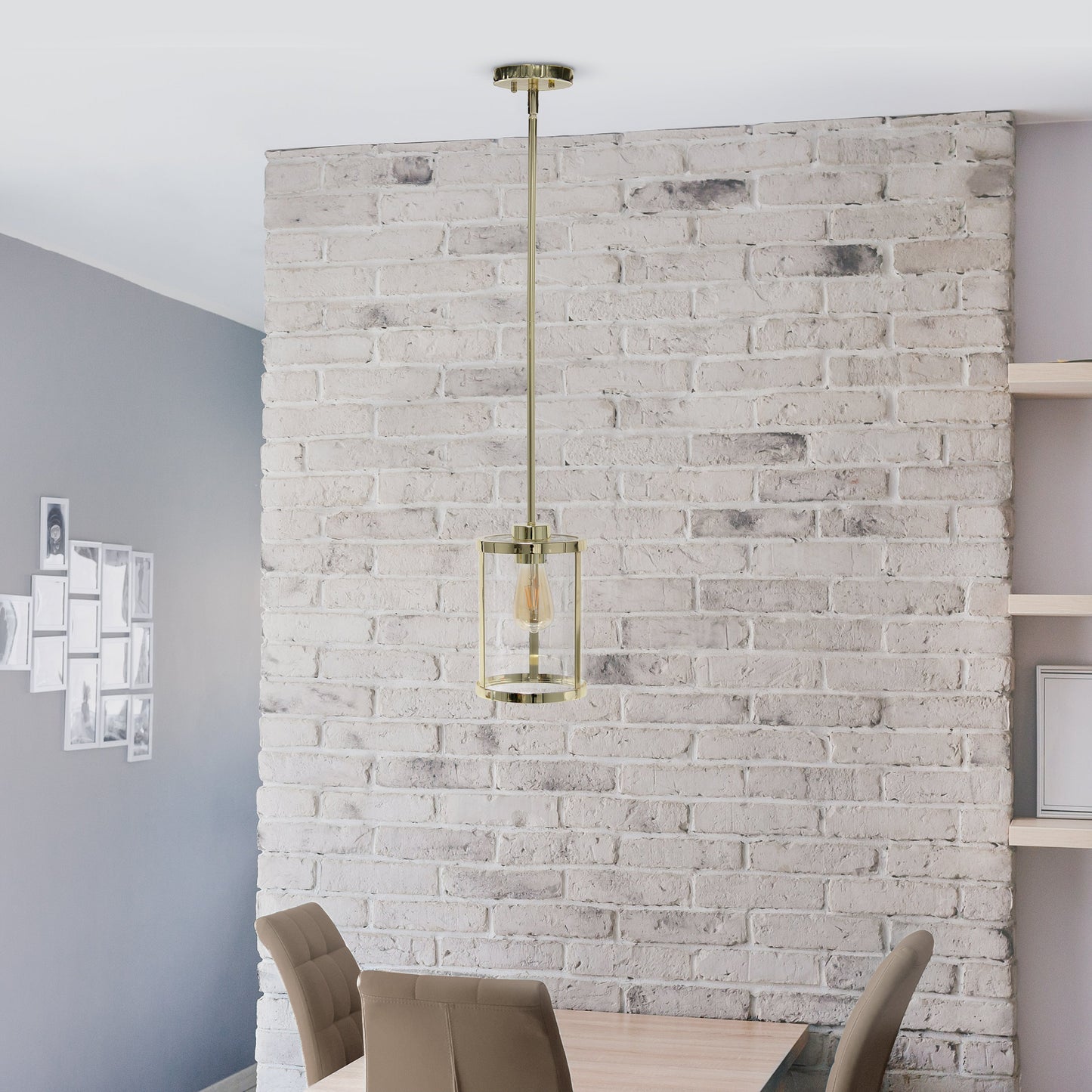 All The Rages Lalia Home 9" Gold Farmhouse Adjustable Hanging Cylindrical Clear Glass Pendant With Metal Accents