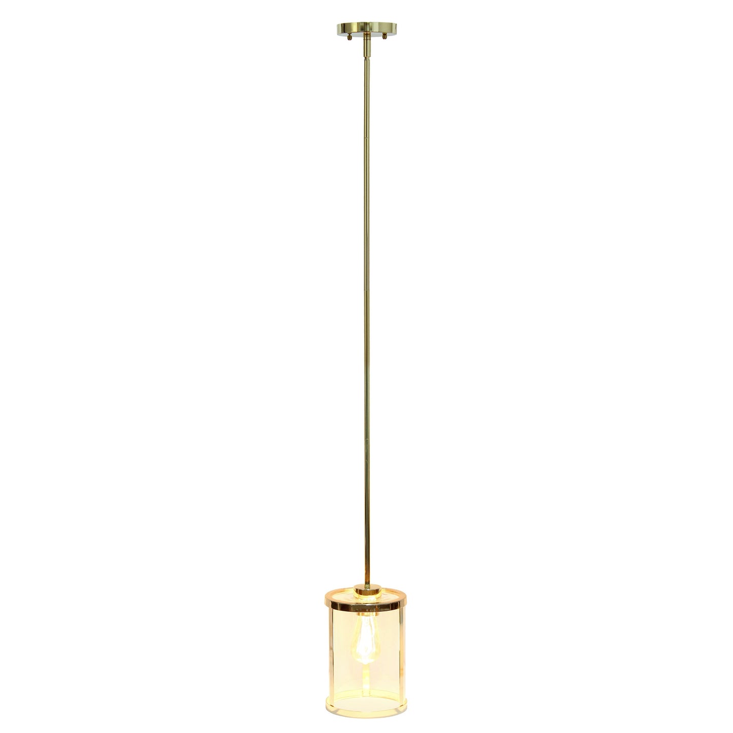 All The Rages Lalia Home 9" Gold Farmhouse Adjustable Hanging Cylindrical Clear Glass Pendant With Metal Accents