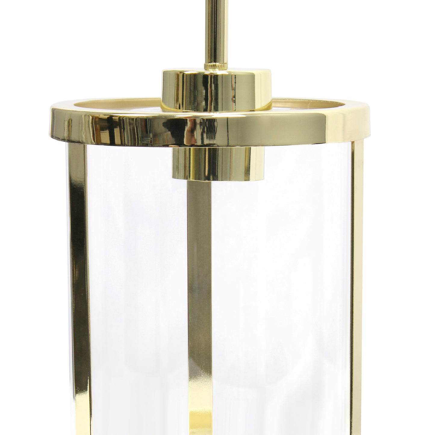 All The Rages Lalia Home 9" Gold Farmhouse Adjustable Hanging Cylindrical Clear Glass Pendant With Metal Accents