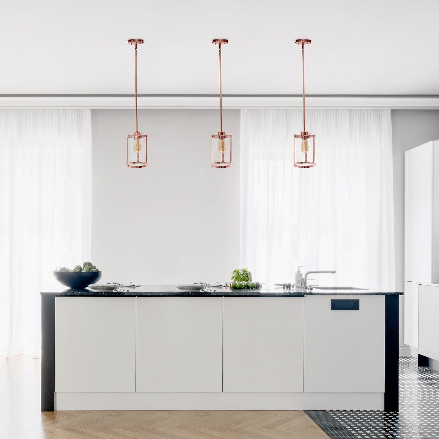 All The Rages Lalia Home 9" Rose Gold Farmhouse Adjustable Hanging Cylindrical Clear Glass Pendant With Metal Accents