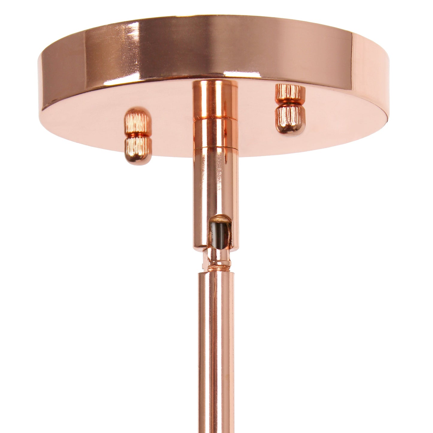 All The Rages Lalia Home 9" Rose Gold Farmhouse Adjustable Hanging Cylindrical Clear Glass Pendant With Metal Accents