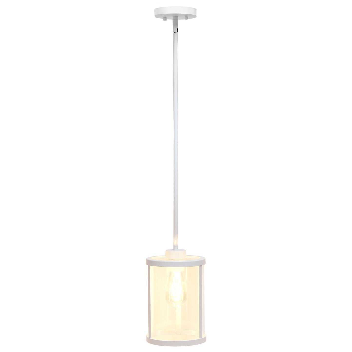 All The Rages Lalia Home 9" White Farmhouse Adjustable Hanging Cylindrical Clear Glass Pendant With Metal Accents