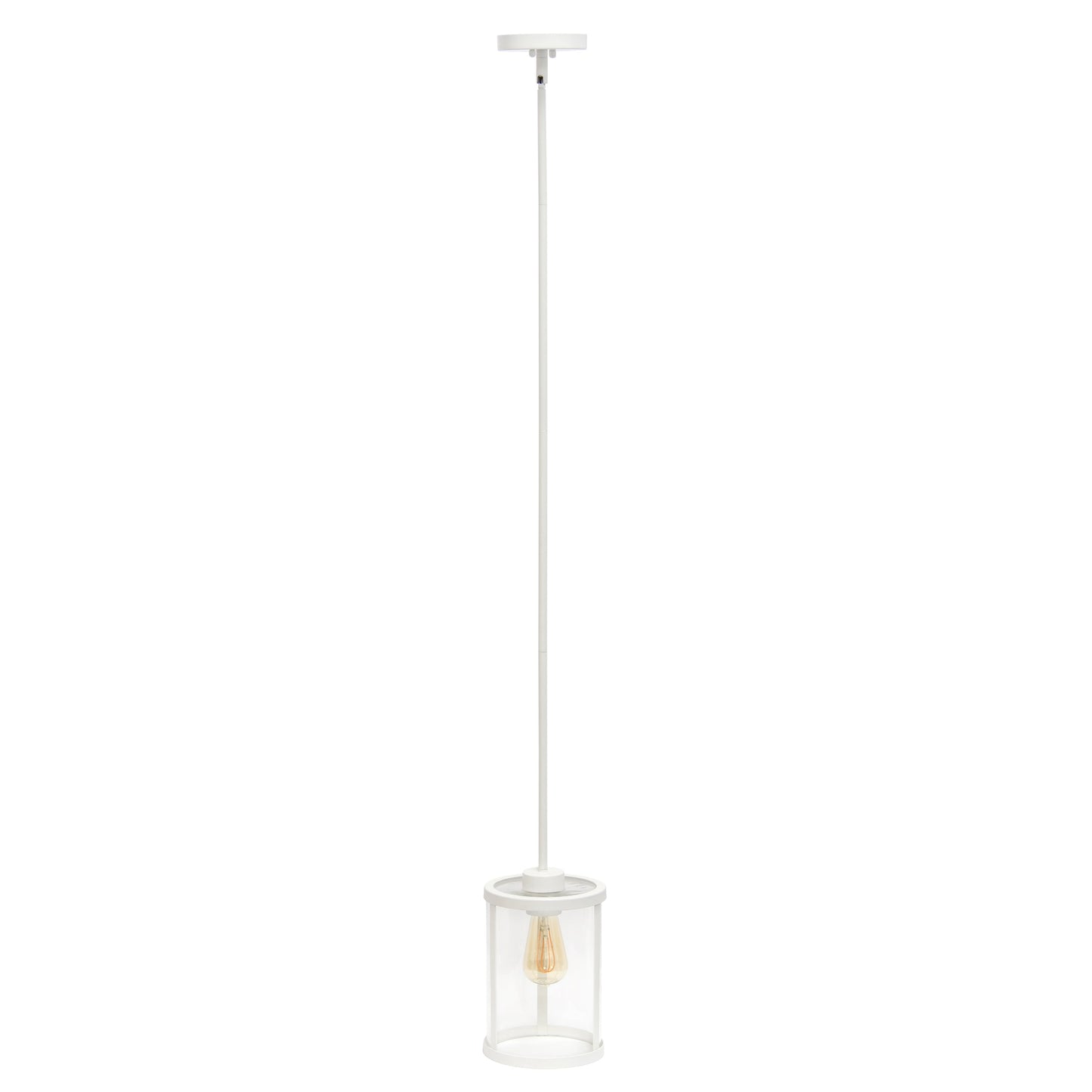 All The Rages Lalia Home 9" White Farmhouse Adjustable Hanging Cylindrical Clear Glass Pendant With Metal Accents