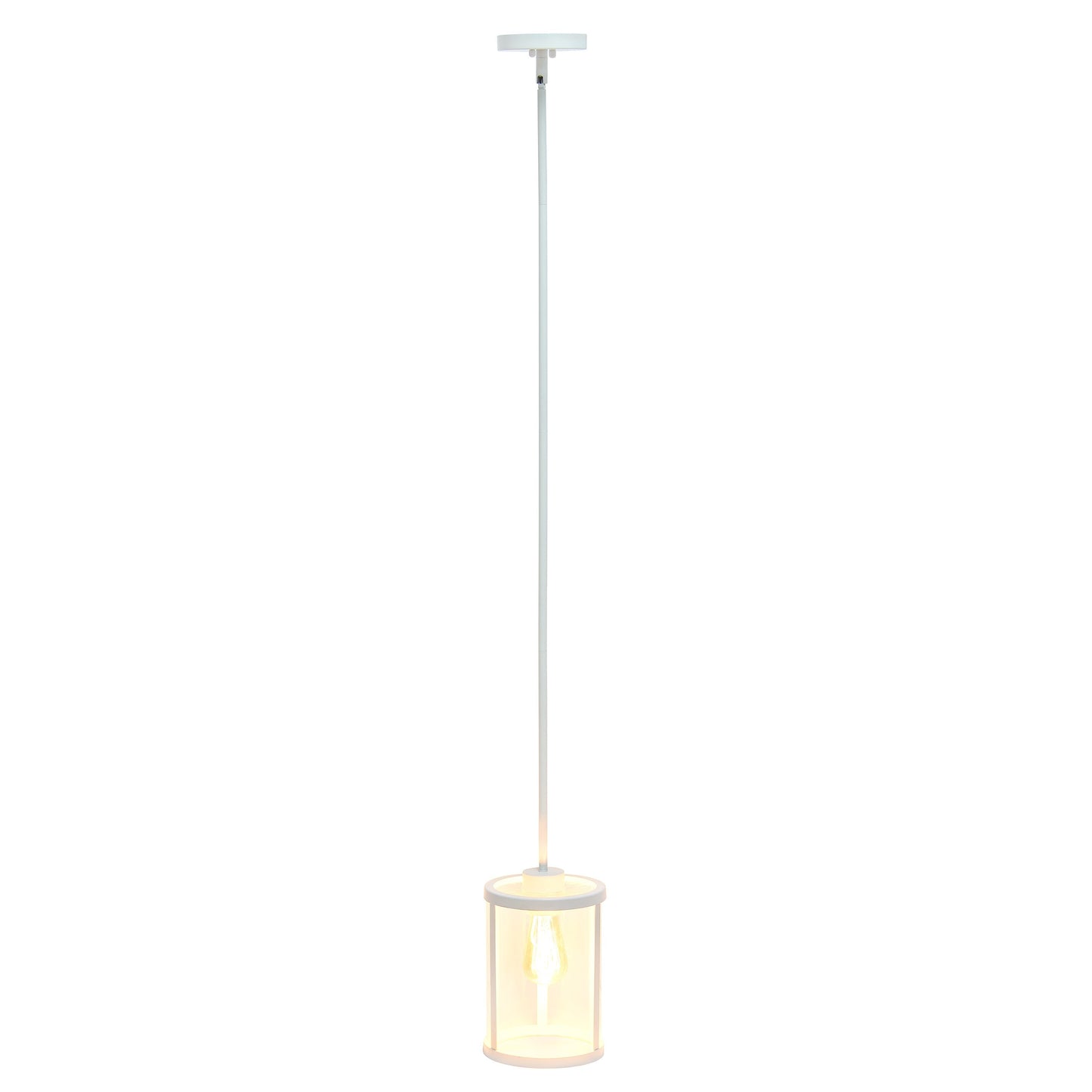 All The Rages Lalia Home 9" White Farmhouse Adjustable Hanging Cylindrical Clear Glass Pendant With Metal Accents