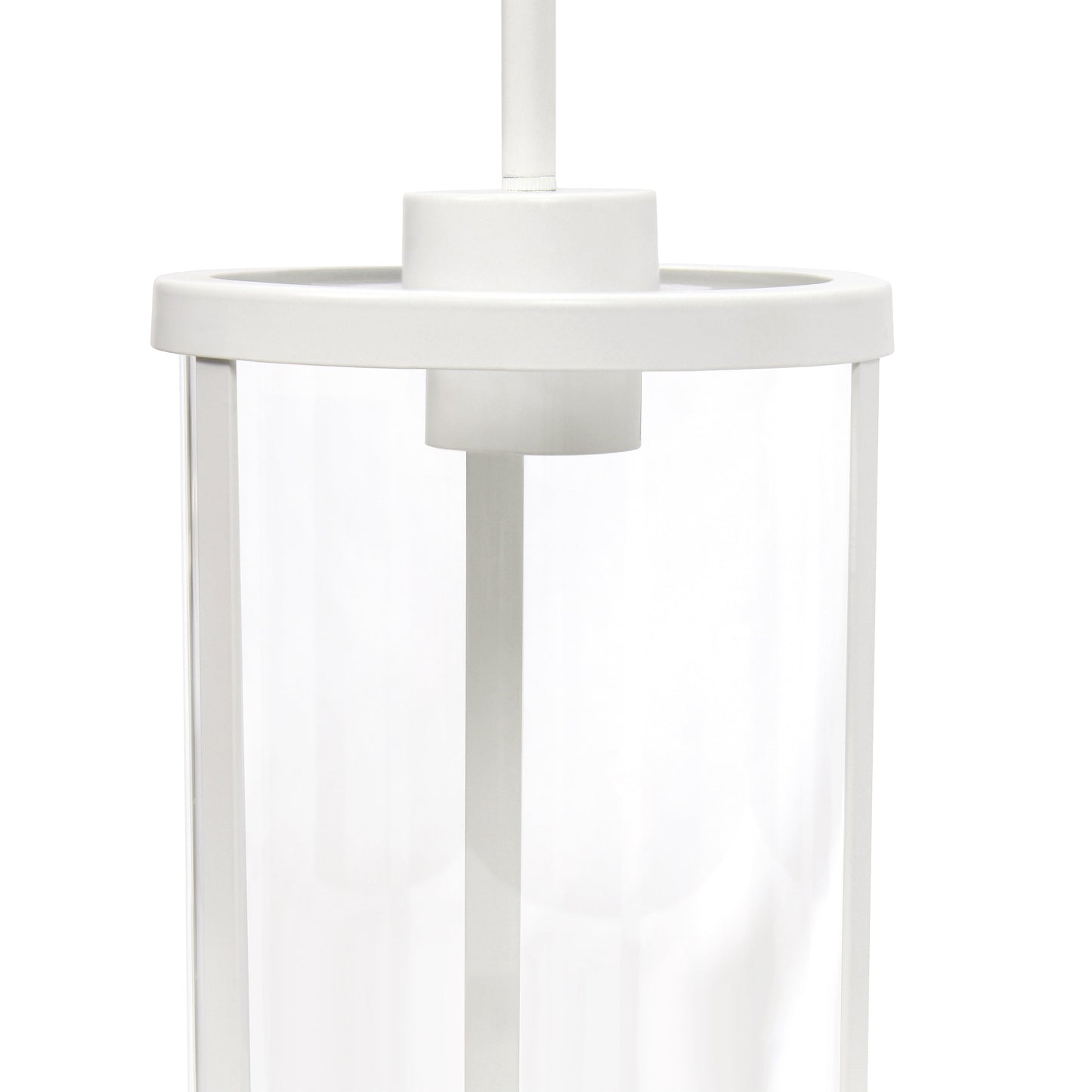 All The Rages Lalia Home 9" White Farmhouse Adjustable Hanging Cylindrical Clear Glass Pendant With Metal Accents