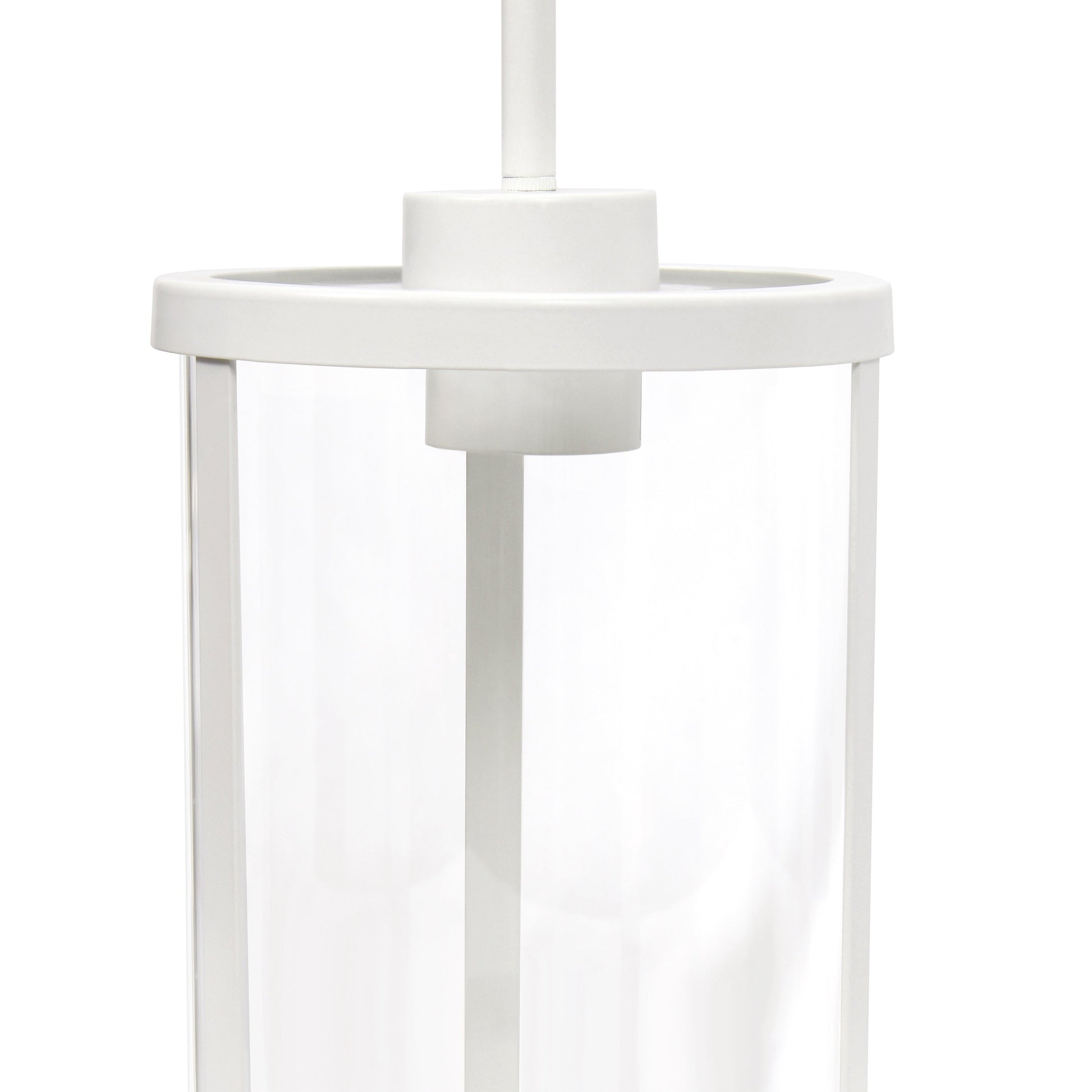 All The Rages Lalia Home 9" White Farmhouse Adjustable Hanging Cylindrical Clear Glass Pendant With Metal Accents