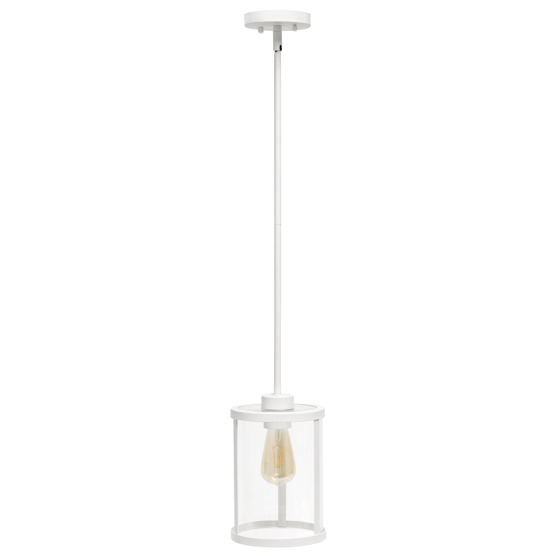 All The Rages Lalia Home 9" White Farmhouse Adjustable Hanging Cylindrical Clear Glass Pendant With Metal Accents