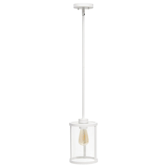 All The Rages Lalia Home 9" White Farmhouse Adjustable Hanging Cylindrical Clear Glass Pendant With Metal Accents