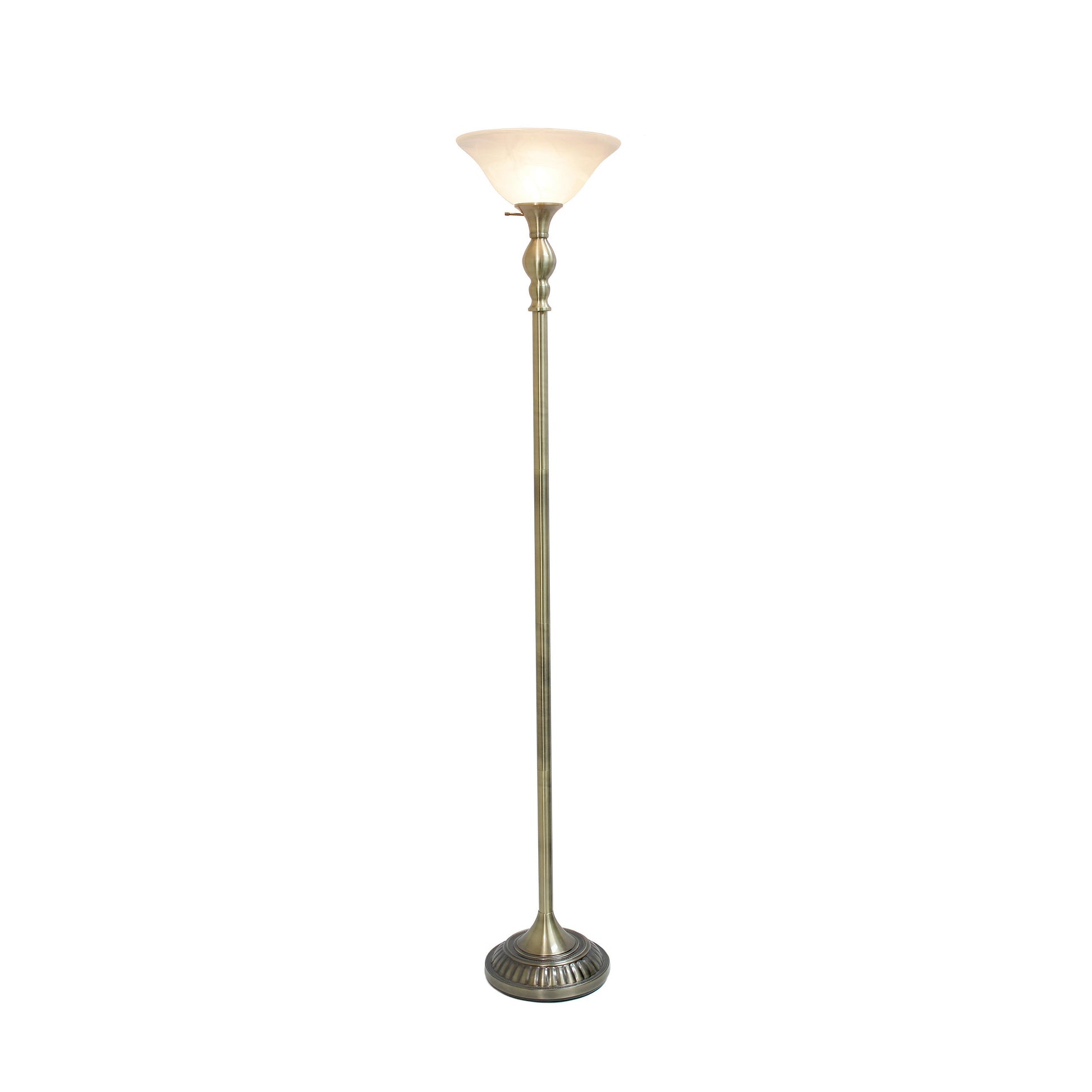 All The Rages Lalia Home Antique Brass 1-Light Classic Torchiere Floor Lamp With Marbleized Glass Shade