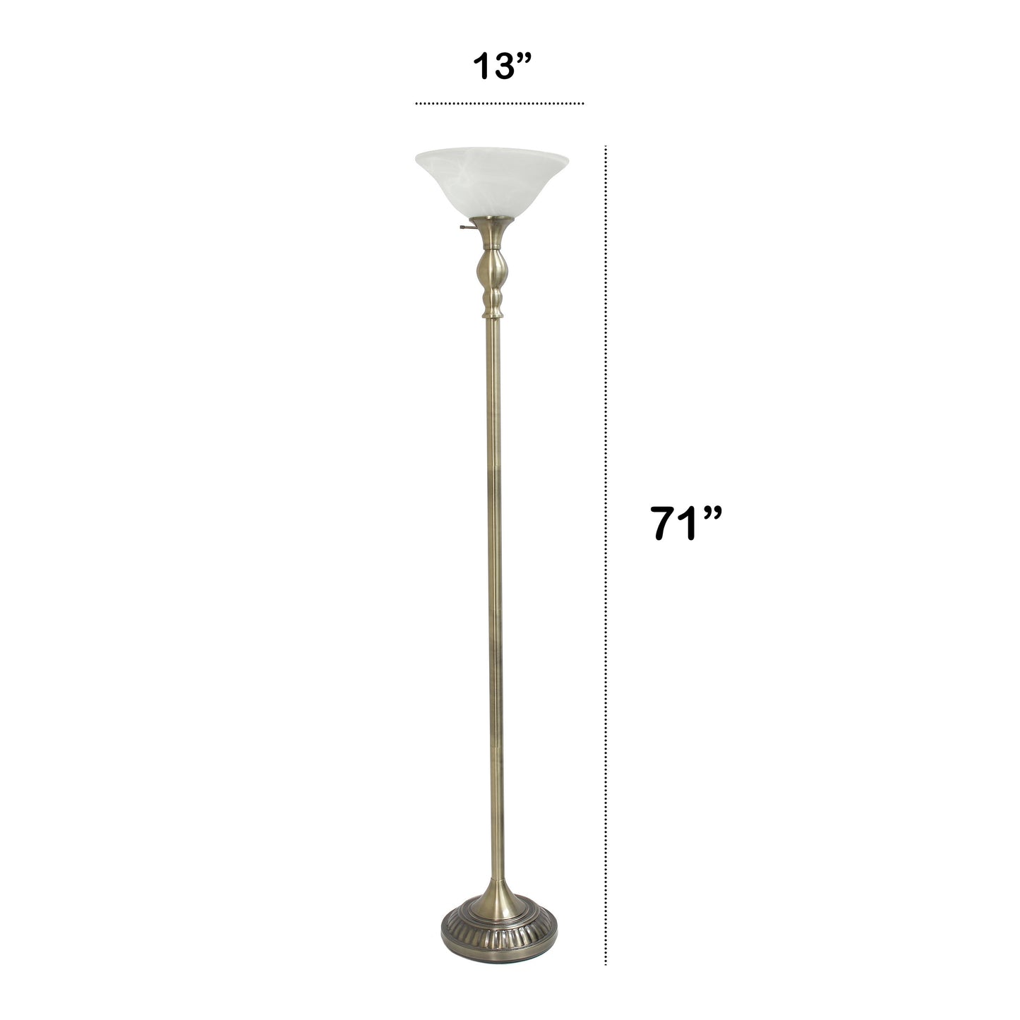 All The Rages Lalia Home Antique Brass 1-Light Classic Torchiere Floor Lamp With Marbleized Glass Shade