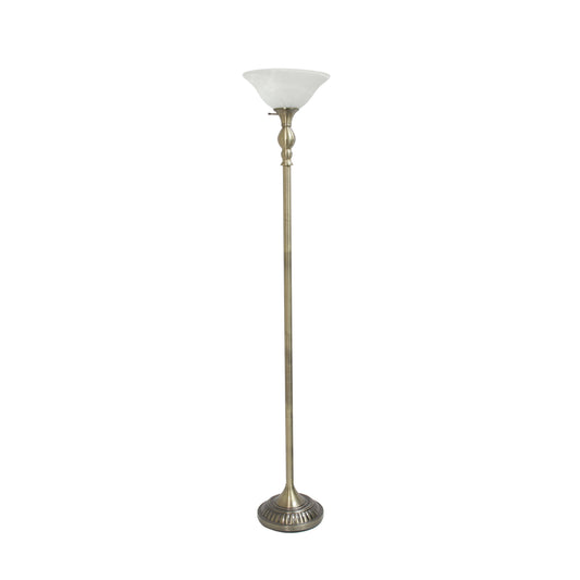 All The Rages Lalia Home Antique Brass 1-Light Classic Torchiere Floor Lamp With Marbleized Glass Shade