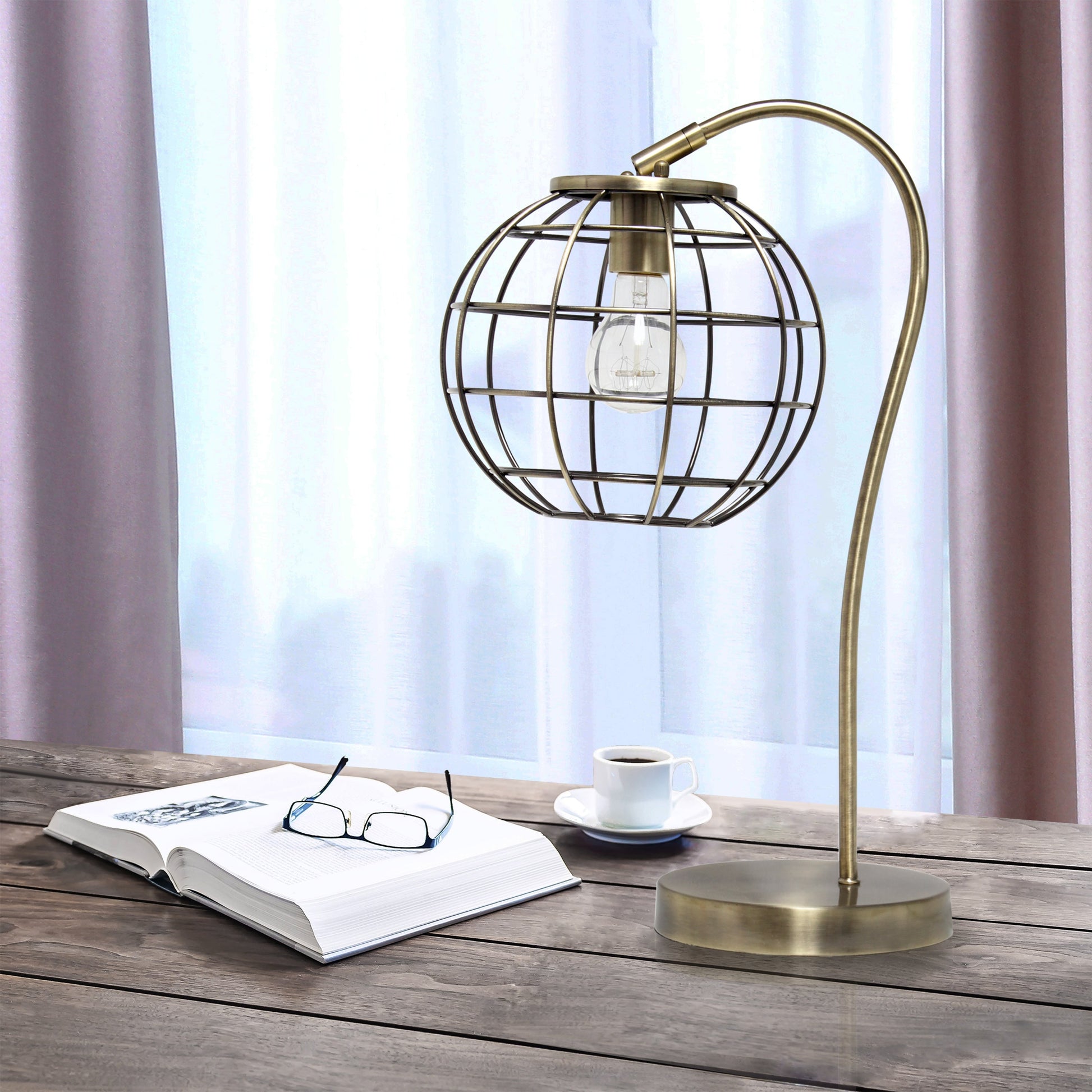 All The Rages Lalia Home Antique Brass Arched Metal Cage Table Lamp