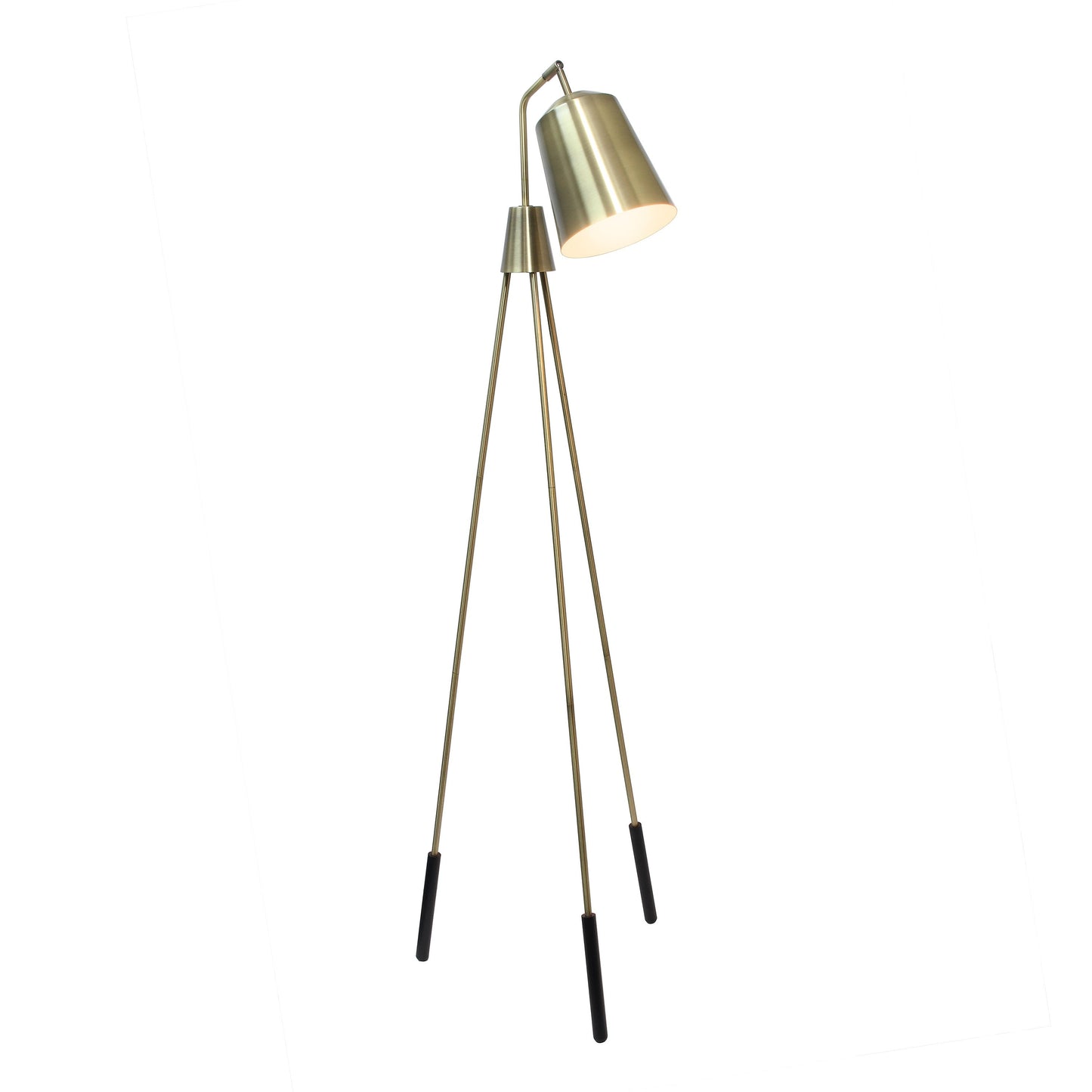 All The Rages Lalia Home Antique Brass Industrial 1-Light Tripod Floor Lamp With Interior White Spotlight