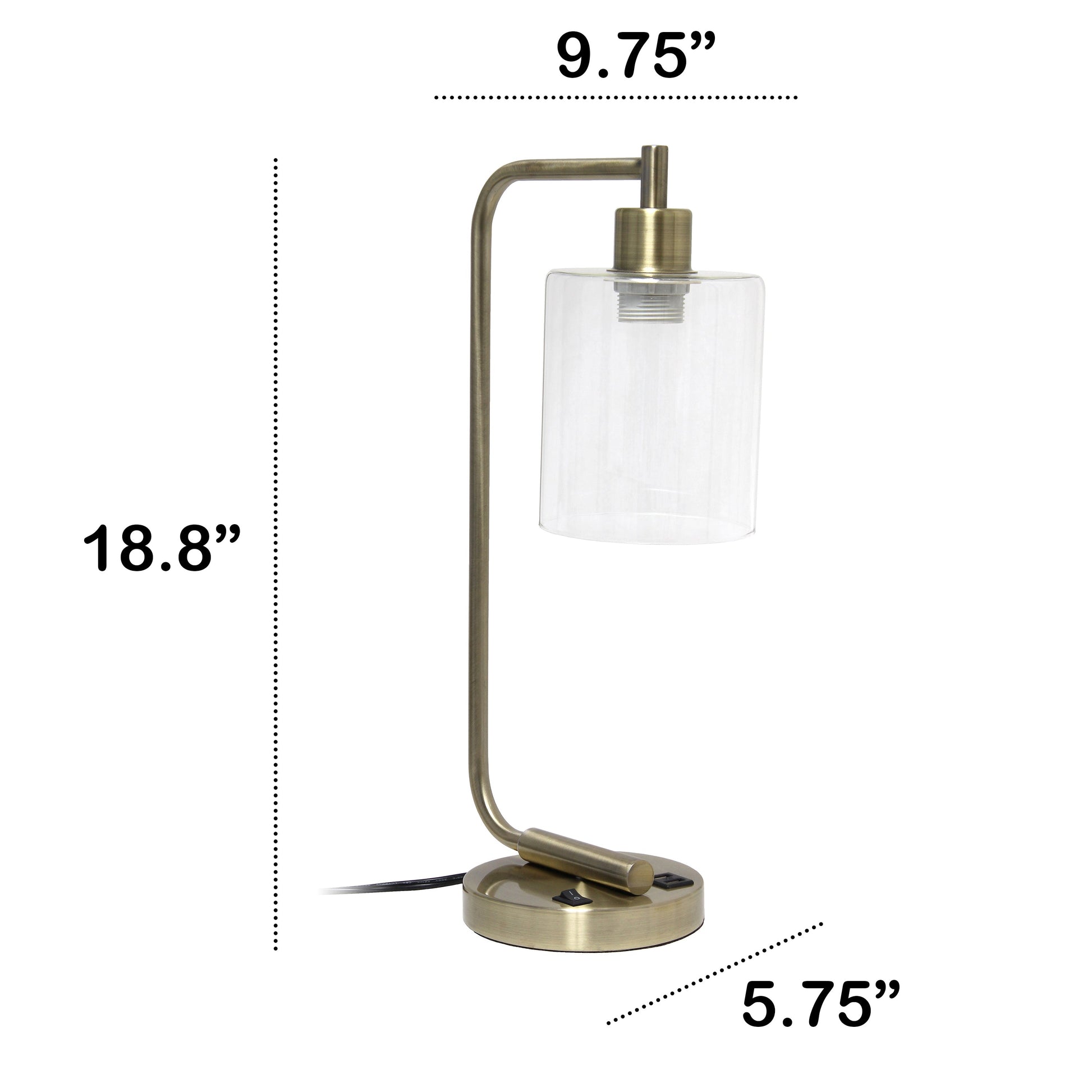 All The Rages Lalia Home Antique Brass Iron Table Lamp With USB Port & Glass Shade
