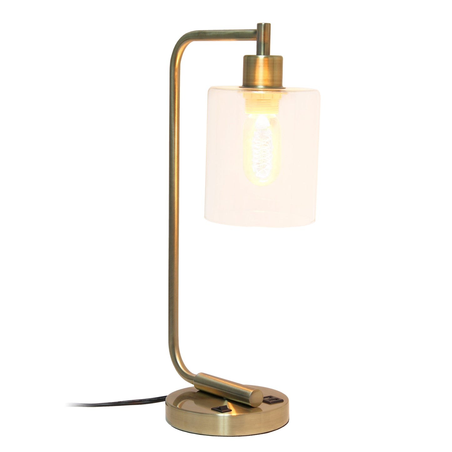 All The Rages Lalia Home Antique Brass Iron Table Lamp With USB Port & Glass Shade