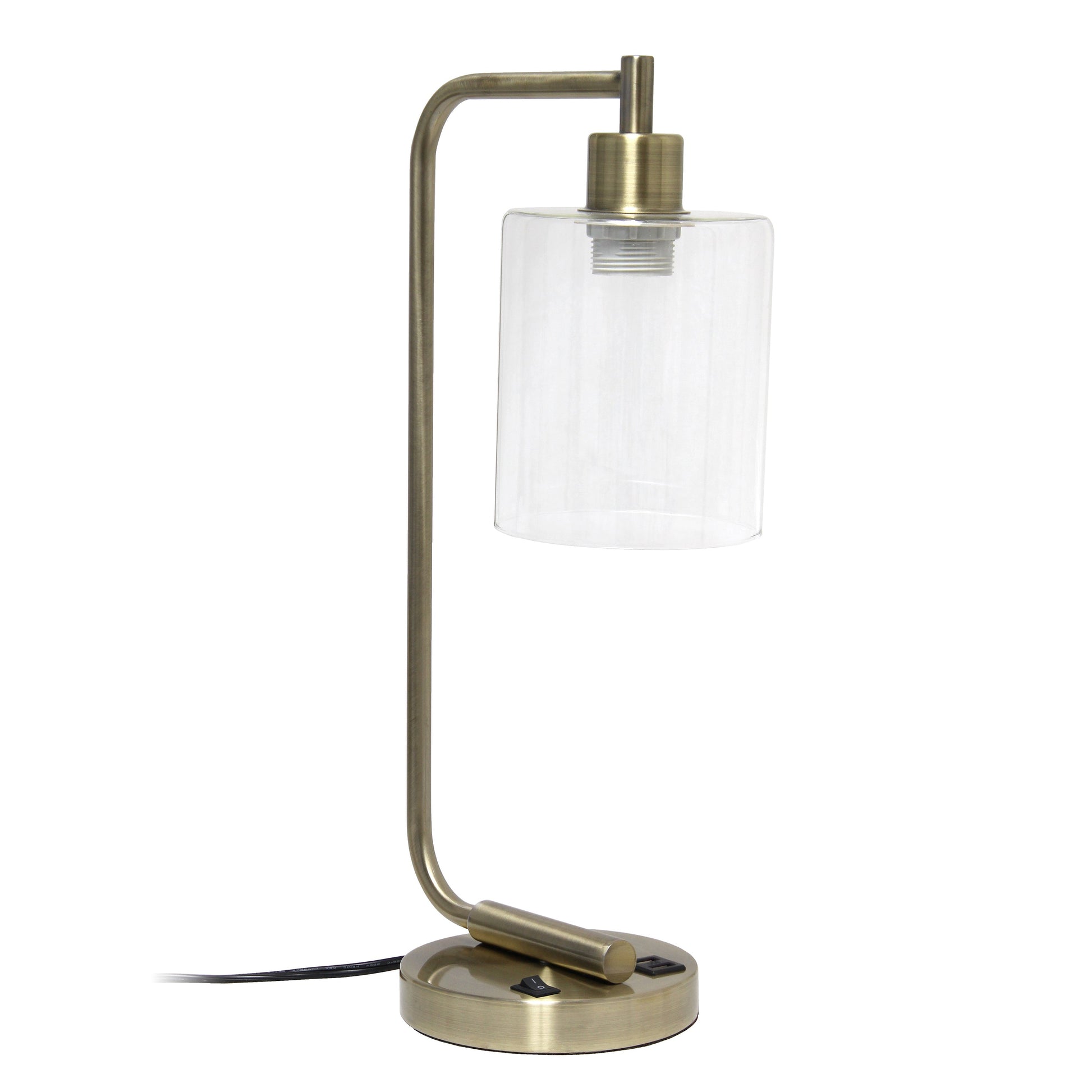 All The Rages Lalia Home Antique Brass Iron Table Lamp With USB Port & Glass Shade