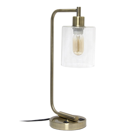 All The Rages Lalia Home Antique Brass Iron Table Lamp With USB Port & Glass Shade