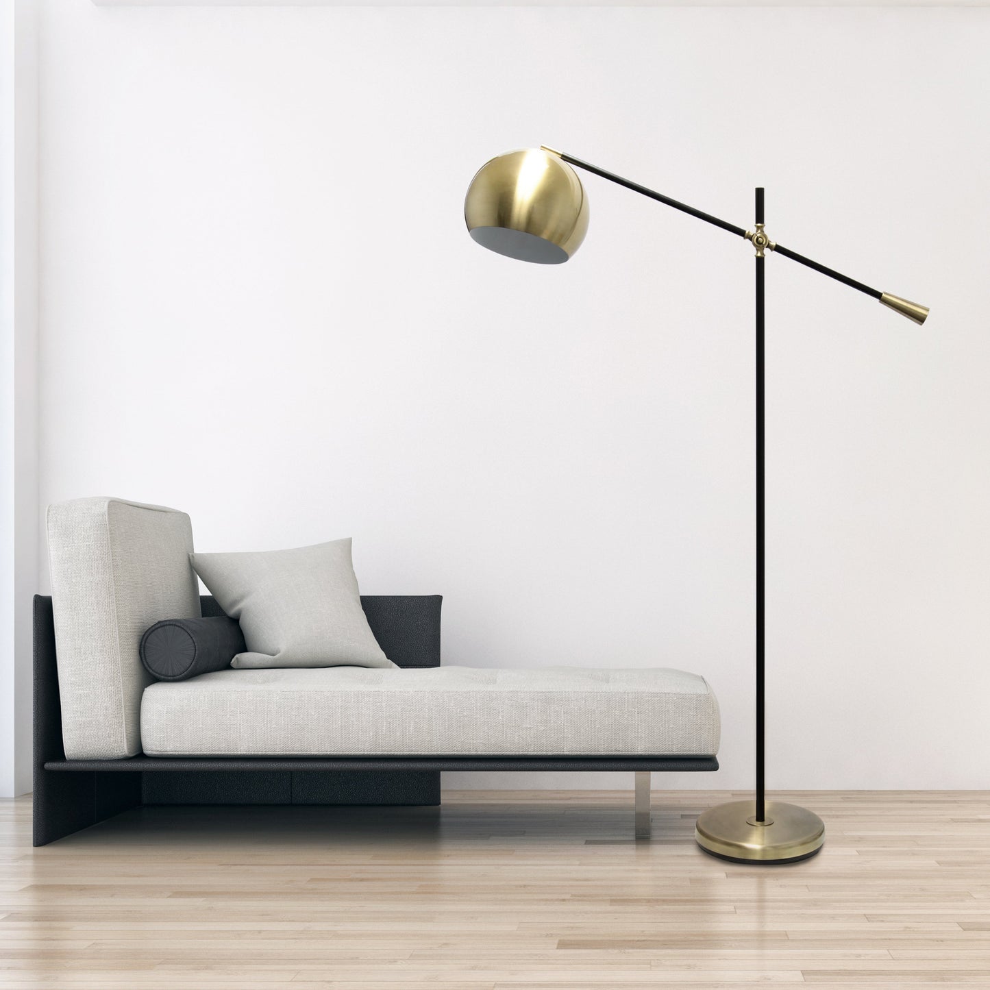 All The Rages Lalia Home Antique Brass & Matte Black Swivel Floor Lamp With Inner White Dome Shade