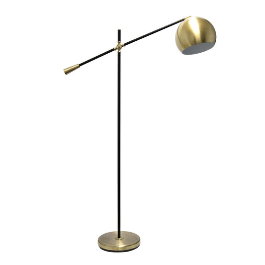 All The Rages Lalia Home Antique Brass & Matte Black Swivel Floor Lamp With Inner White Dome Shade