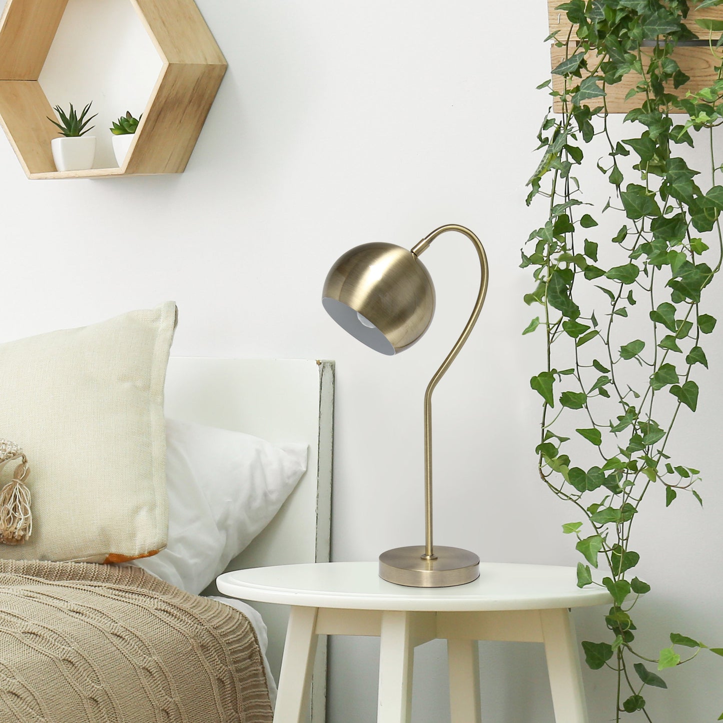 All The Rages Lalia Home Antique Brass Mid Century Curved Table Lamp With Dome Shade