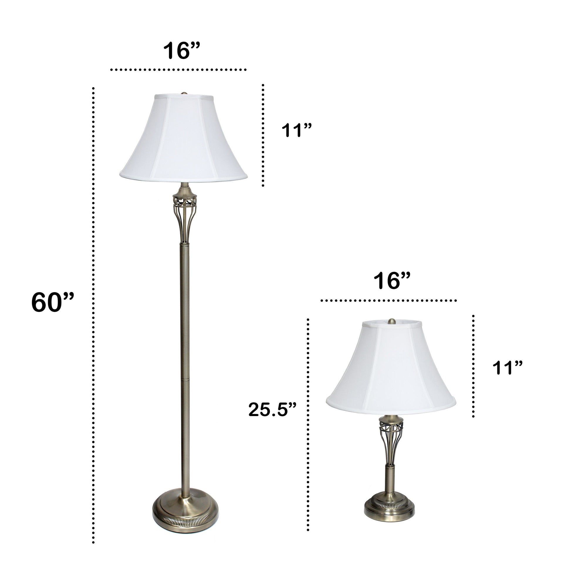 All The Rages Lalia Home Antique Brass Perennial Roma Classic Table & Floor Lamp Set With White Empire Fabric Shades