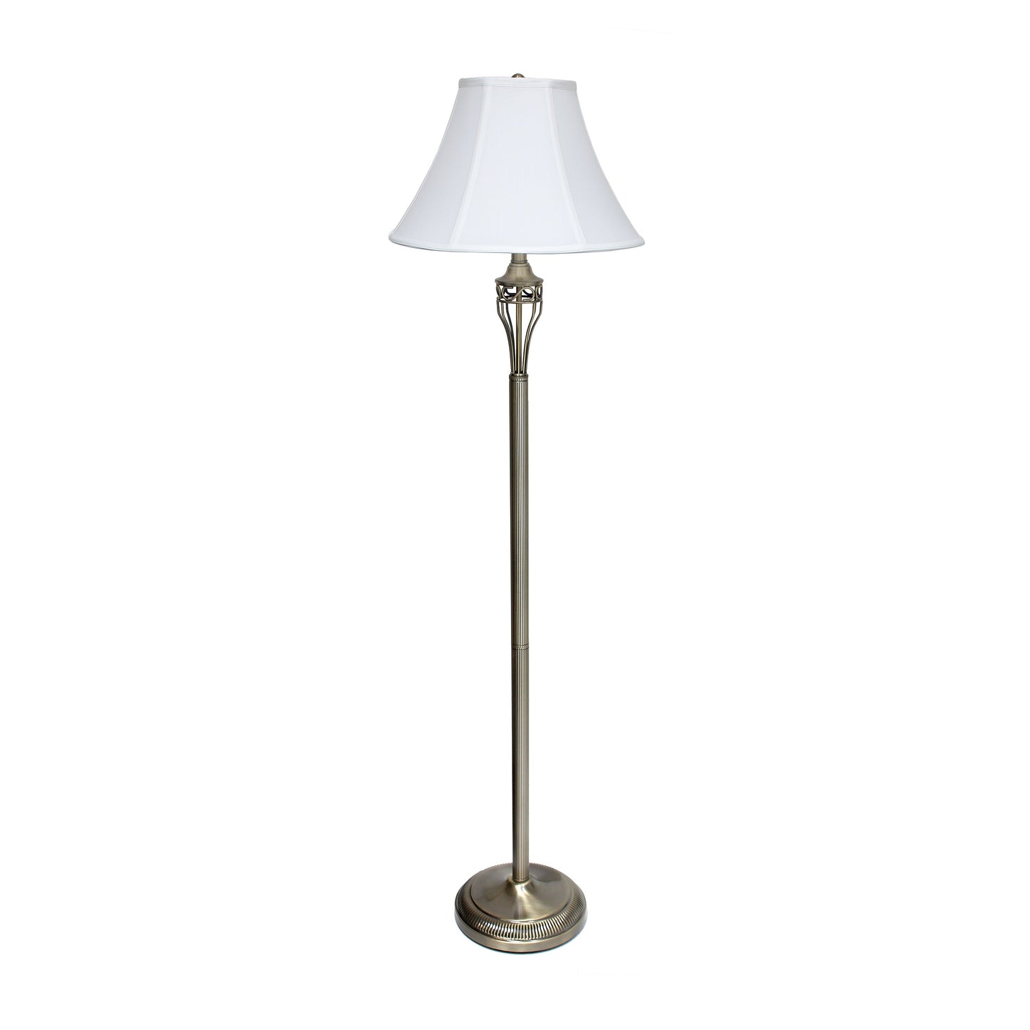 All The Rages Lalia Home Antique Brass Perennial Roma Classic Table & Floor Lamp Set With White Empire Fabric Shades