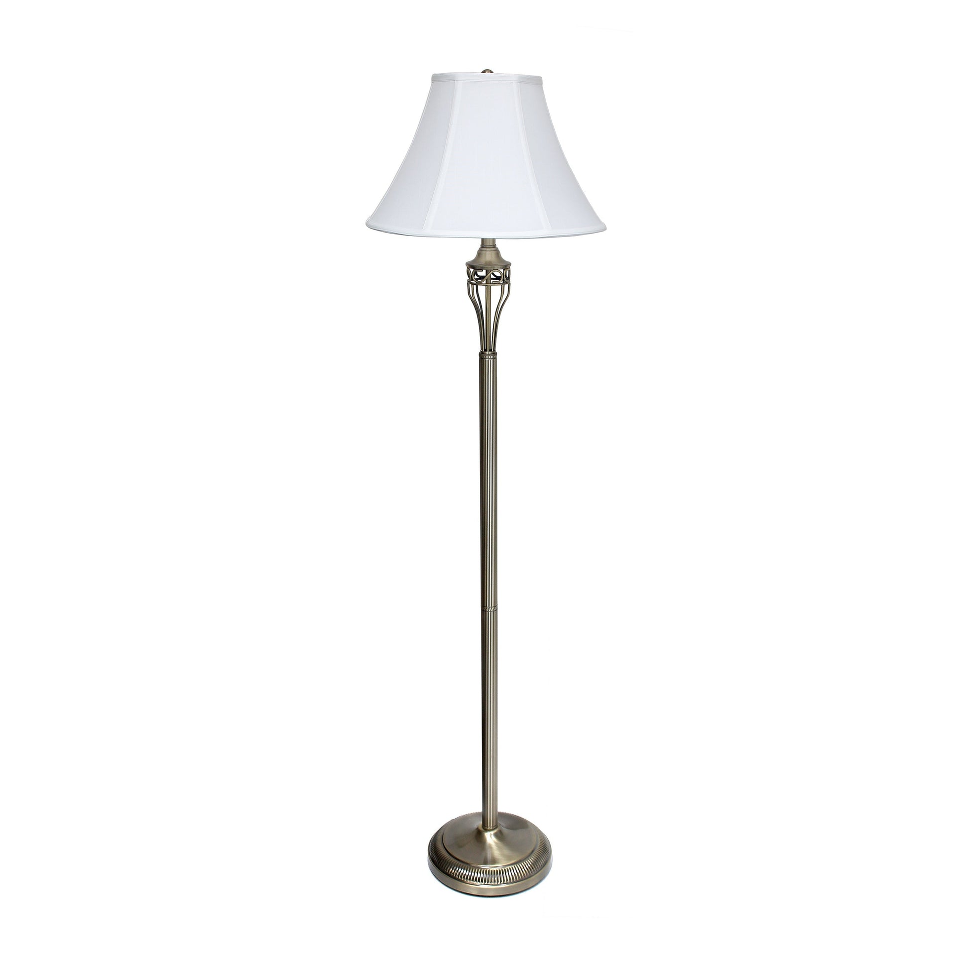 All The Rages Lalia Home Antique Brass Perennial Roma Classic Table & Floor Lamp Set With White Empire Fabric Shades