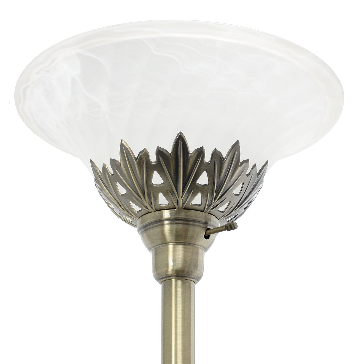 All The Rages Lalia Home Antique Brass Torchiere Floor Lamp With 2 Reading Lights & Scalloped Glass Shades