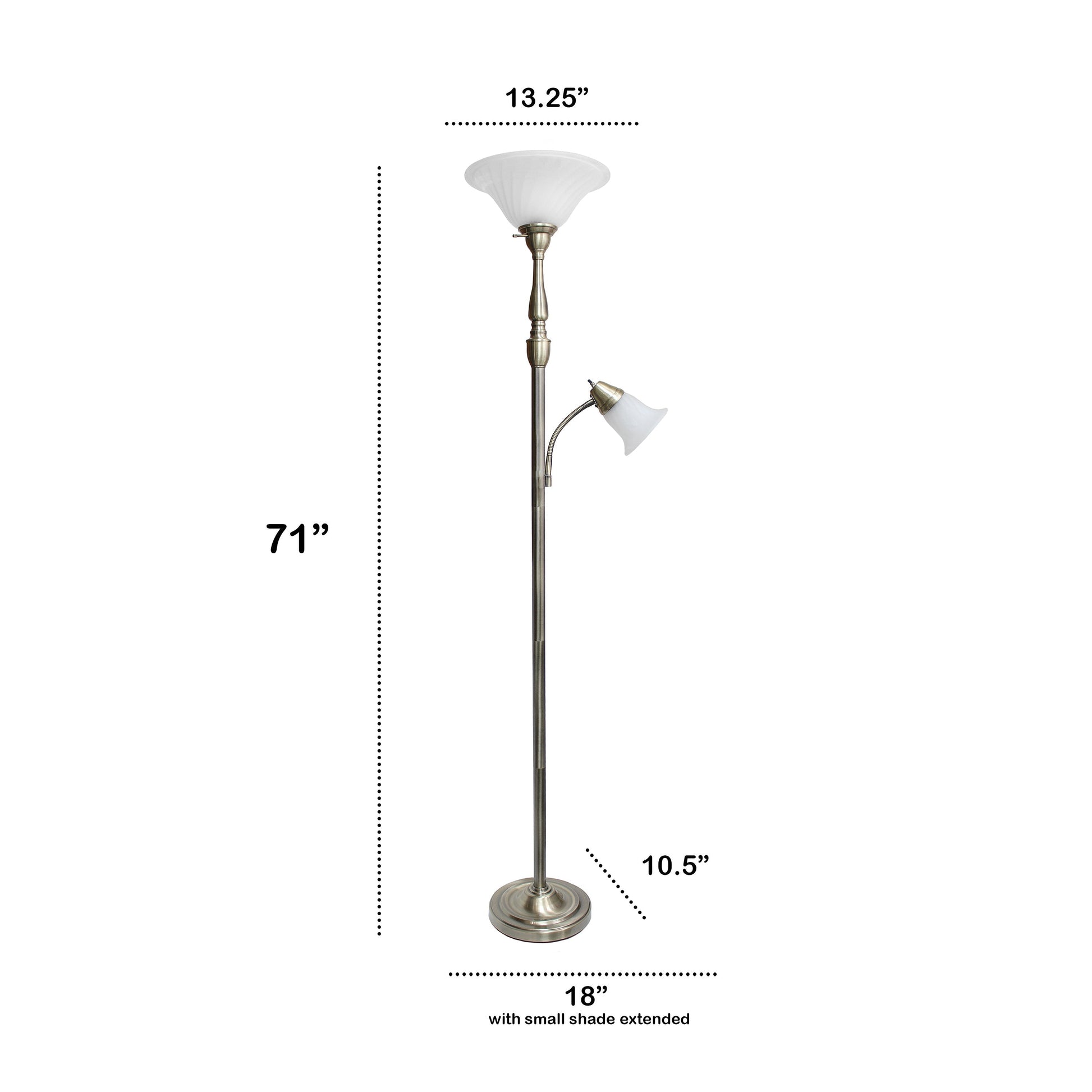 All The Rages Lalia Home Antique Brass Torchiere Floor Lamp With Reading Light & Marble Glass Shades