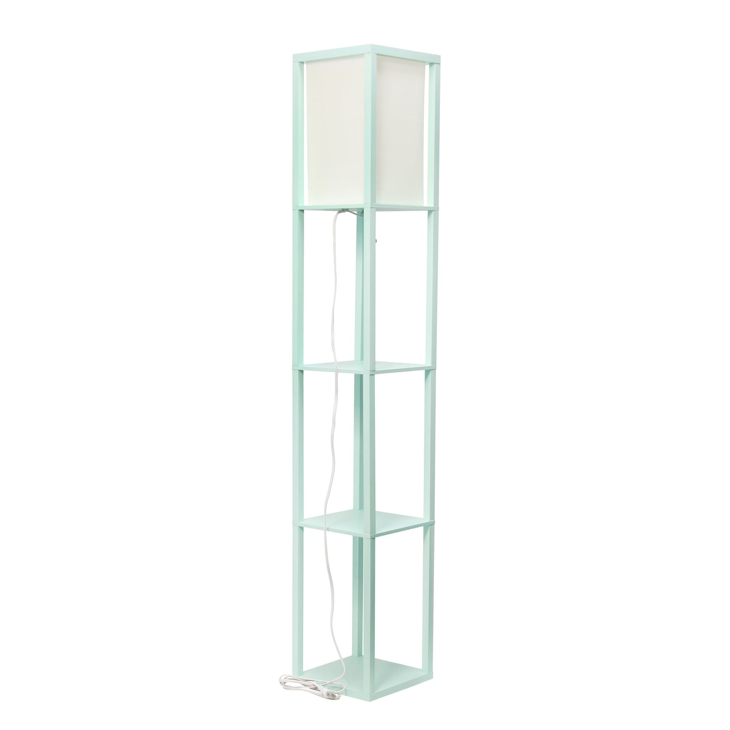 All The Rages Lalia Home Aqua Column Shelf Floor Lamp With A Linen Shade