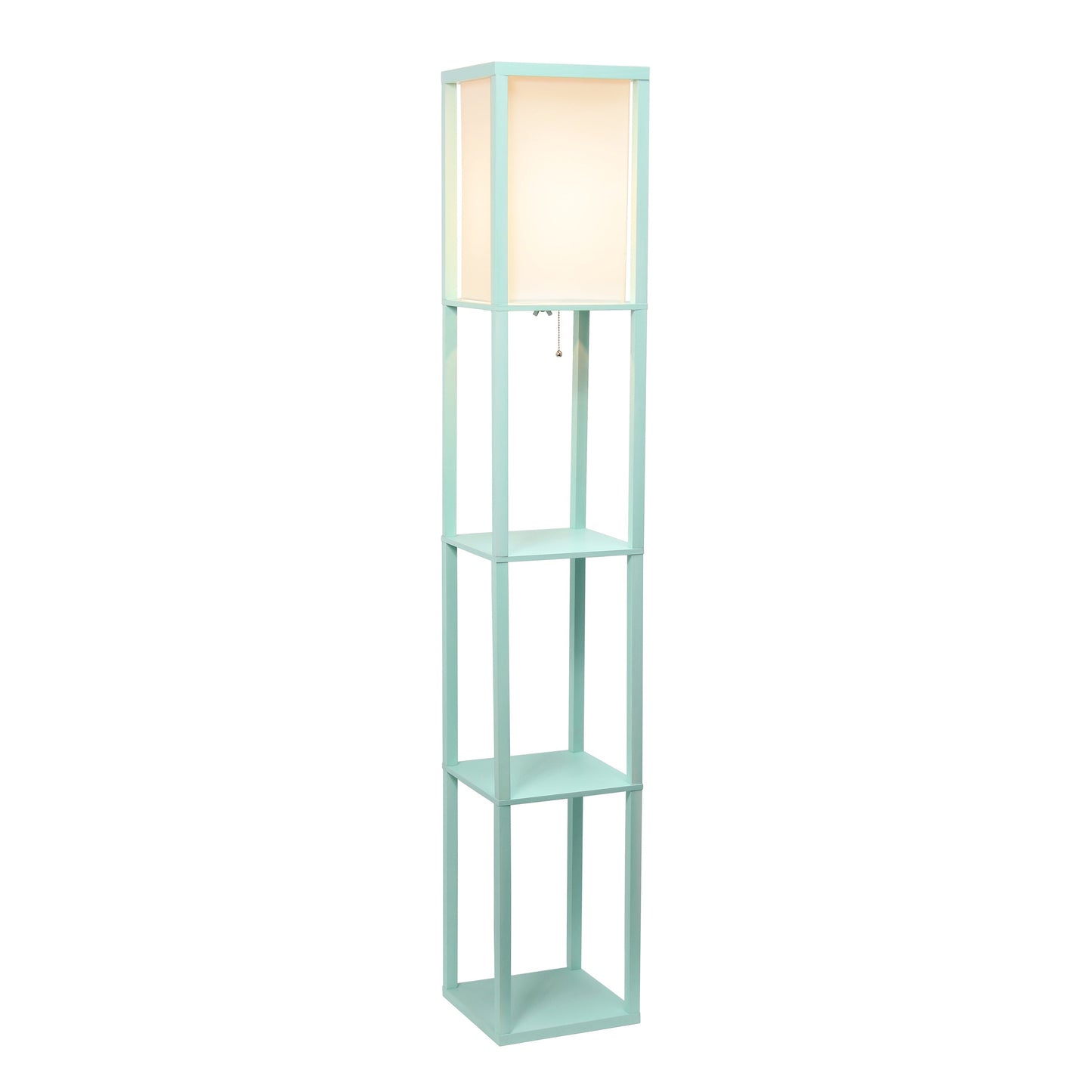 All The Rages Lalia Home Aqua Column Shelf Floor Lamp With A Linen Shade