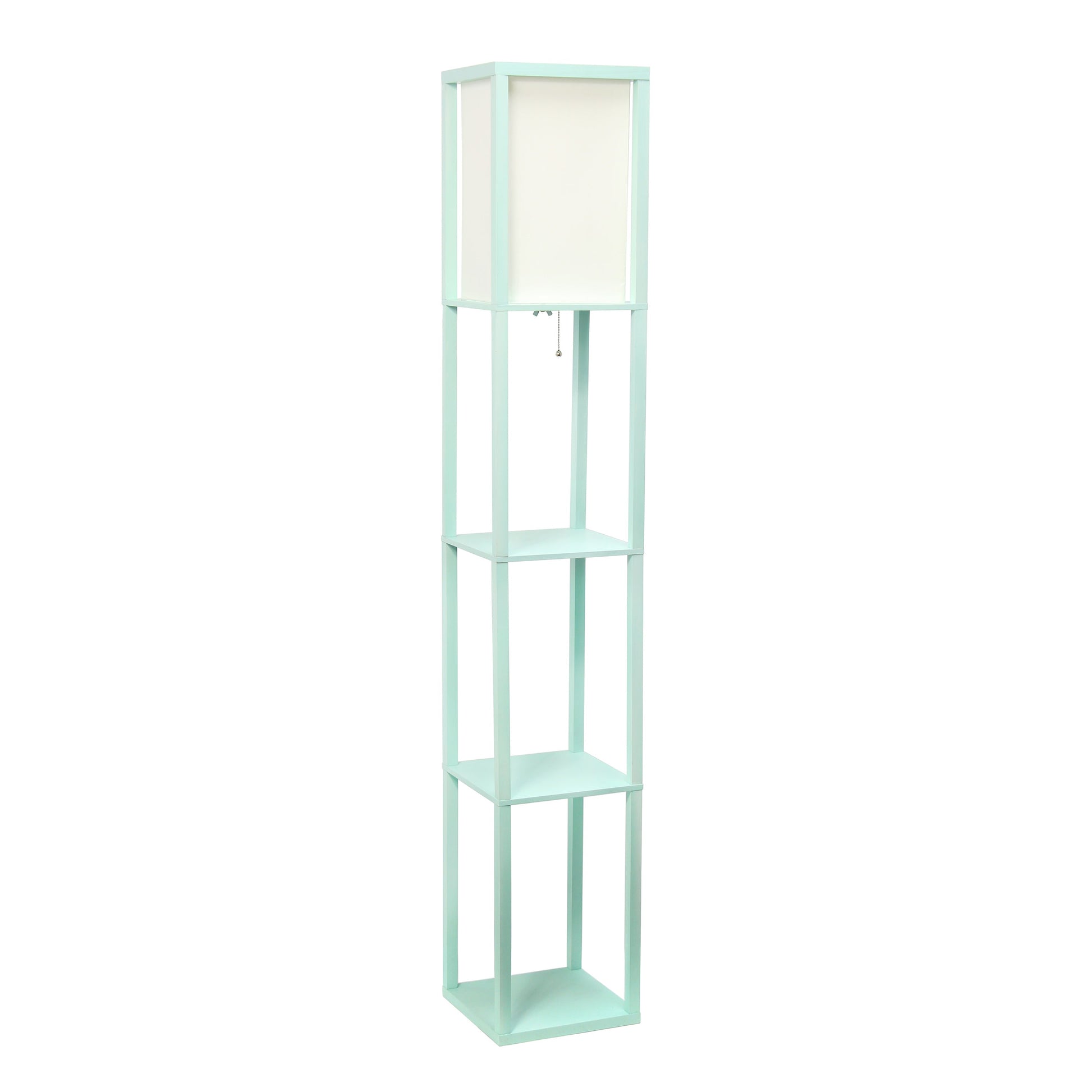 All The Rages Lalia Home Aqua Column Shelf Floor Lamp With A Linen Shade