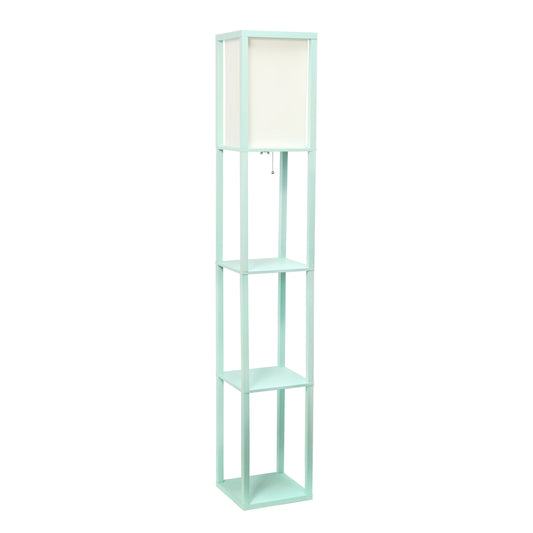 All The Rages Lalia Home Aqua Column Shelf Floor Lamp With A Linen Shade