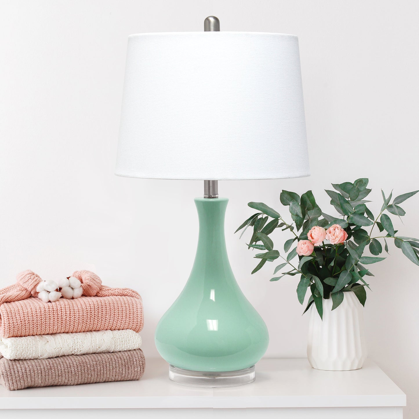 All The Rages Lalia Home Aqua Droplet Table Lamp With Fabric Shade