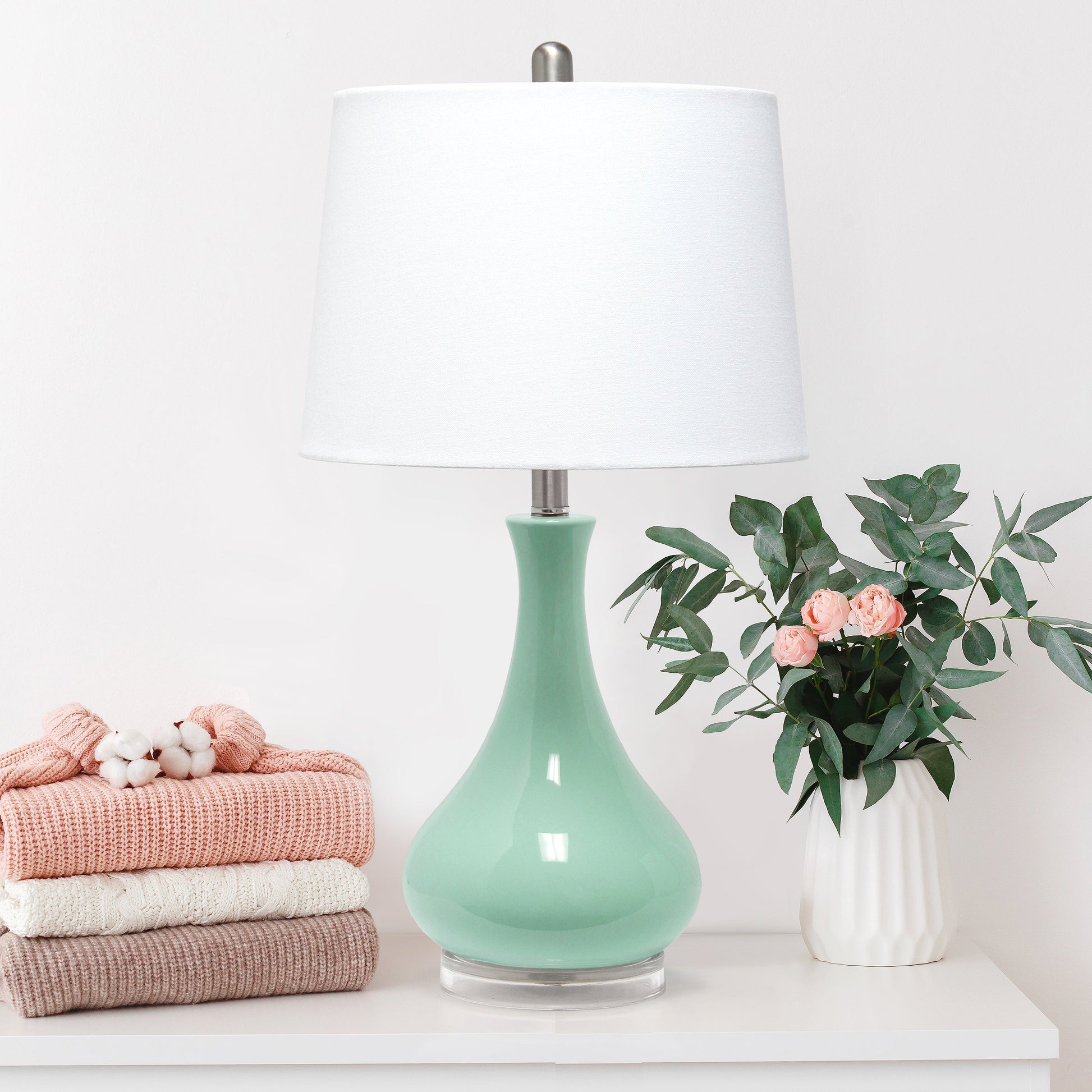 All The Rages Lalia Home Aqua Droplet Table Lamp With Fabric Shade