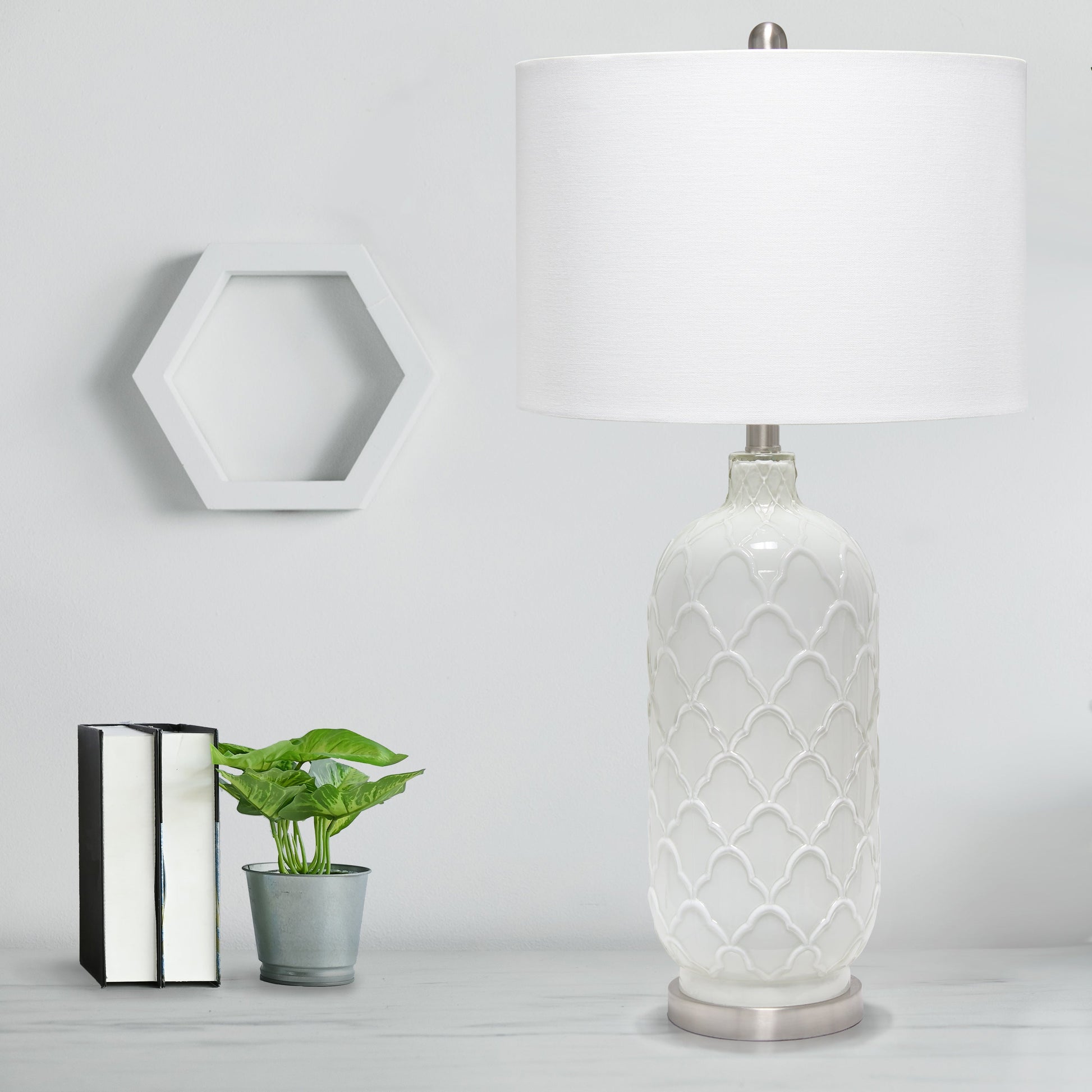 All The Rages Lalia Home Argyle Classic White Table Lamp With Fabric Shade