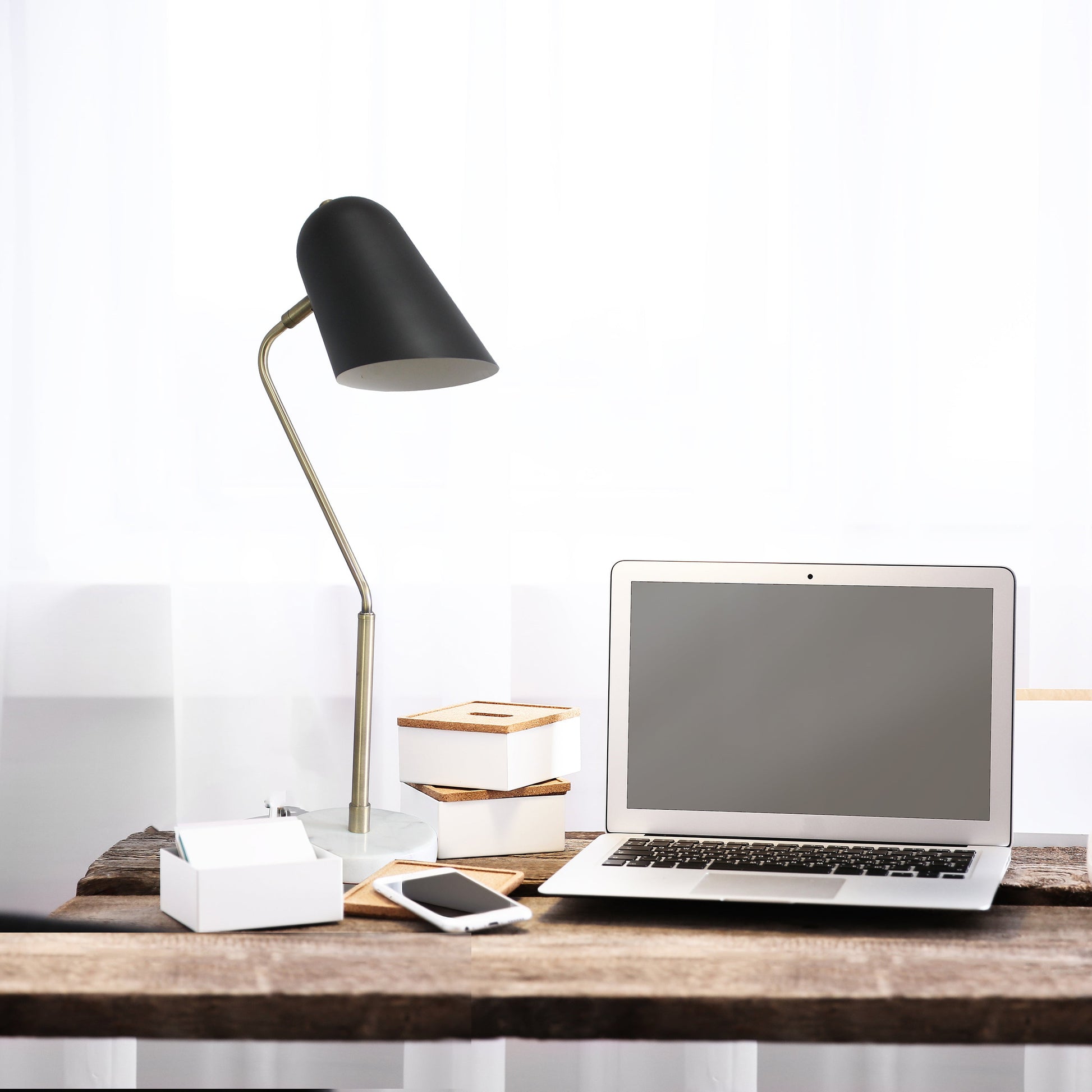 All The Rages Lalia Home Asymmetrical Marble & Metal Table Lamp With Black Sloped Shade
