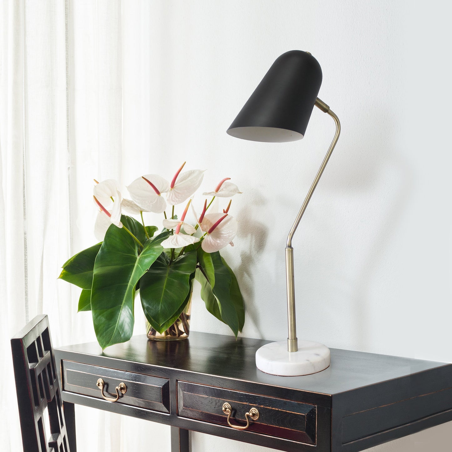 All The Rages Lalia Home Asymmetrical Marble & Metal Table Lamp With Black Sloped Shade