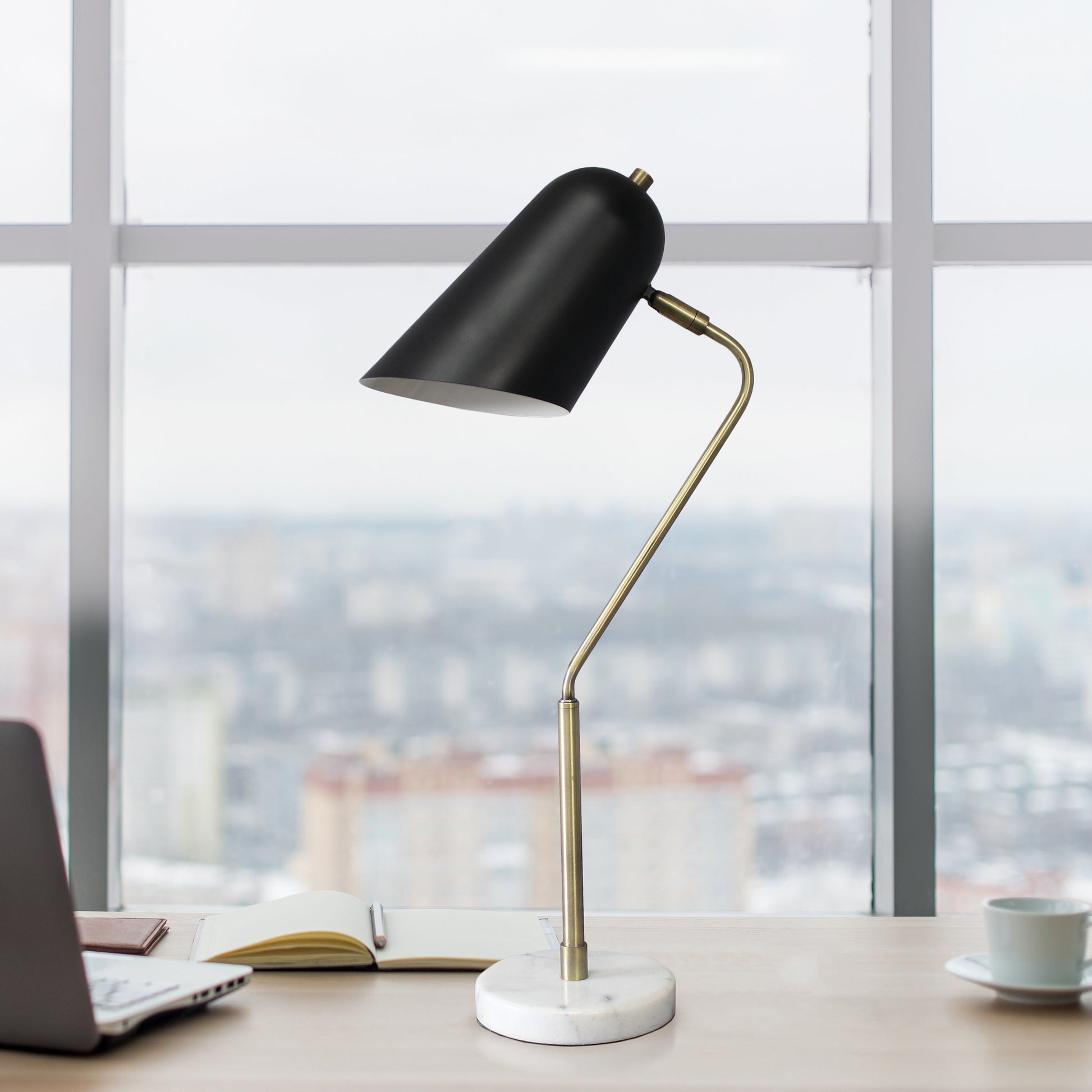 All The Rages Lalia Home Asymmetrical Marble & Metal Table Lamp With Black Sloped Shade