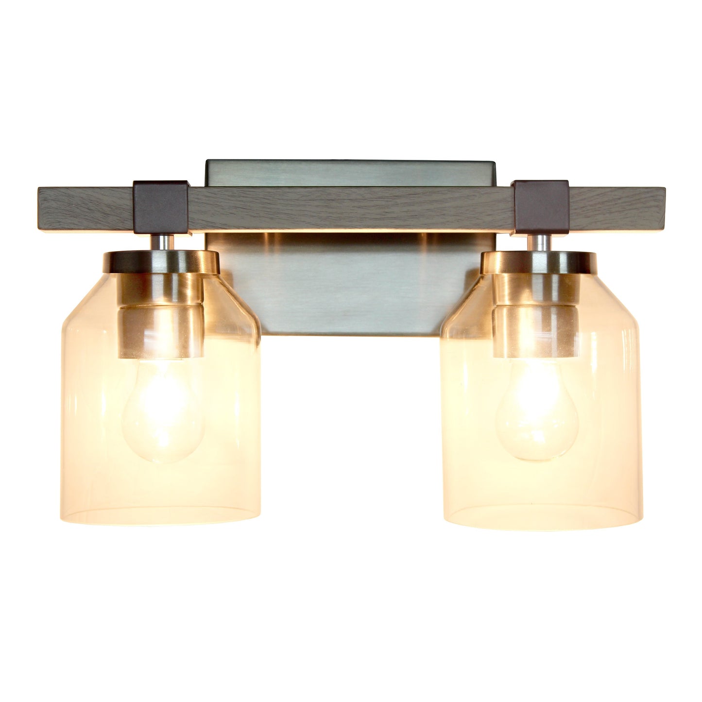 All The Rages Lalia Home Barnlit Brushed Nickel & Gray 2-Light Vanity Light With Clear Glass Shades
