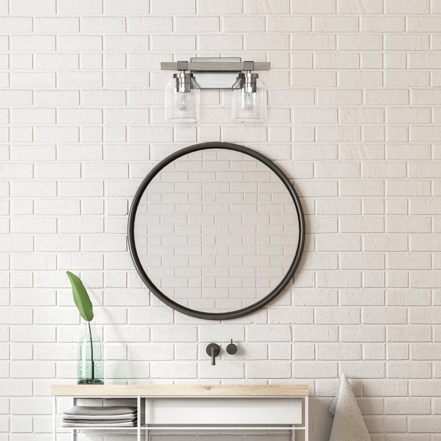 All The Rages Lalia Home Barnlit Brushed Nickel & Gray 2-Light Vanity Light With Clear Glass Shades