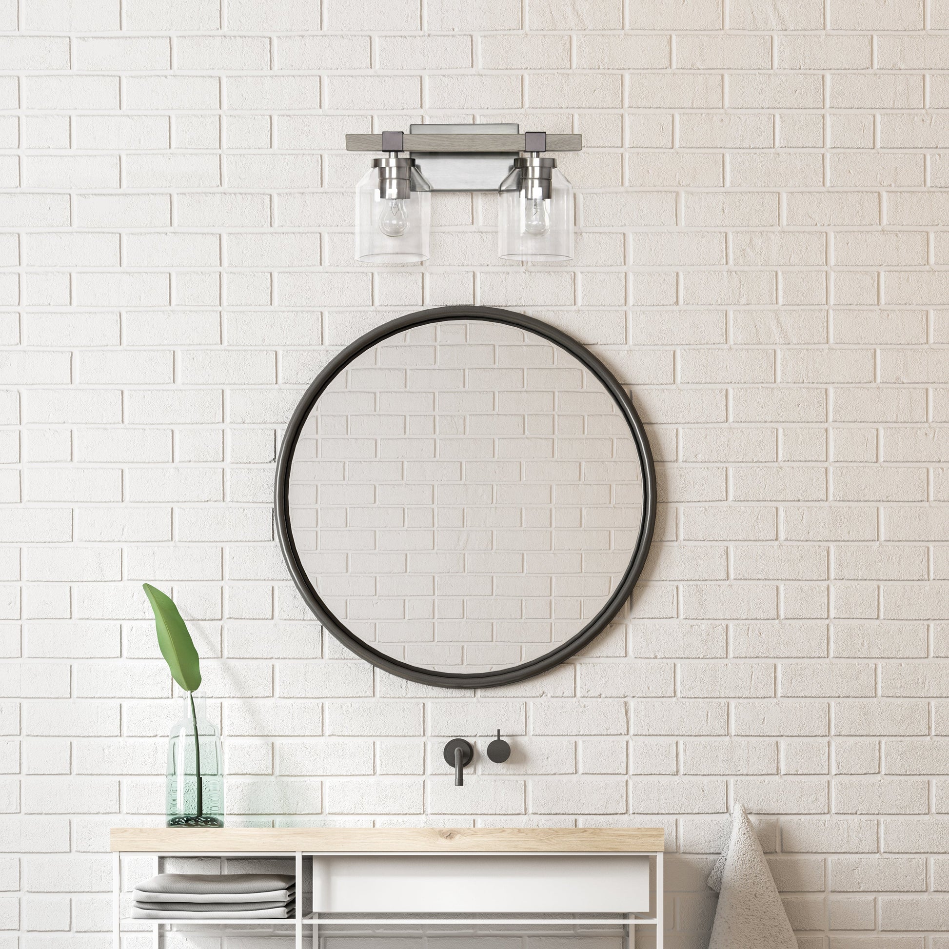 All The Rages Lalia Home Barnlit Brushed Nickel & Gray 2-Light Vanity Light With Clear Glass Shades