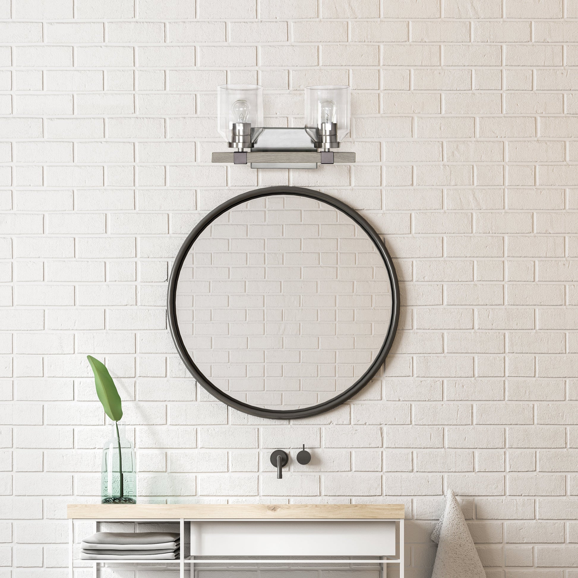 All The Rages Lalia Home Barnlit Brushed Nickel & Gray 2-Light Vanity Light With Clear Glass Shades
