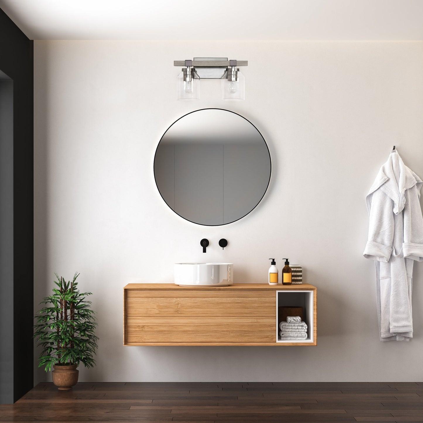 All The Rages Lalia Home Barnlit Brushed Nickel & Gray 2-Light Vanity Light With Clear Glass Shades