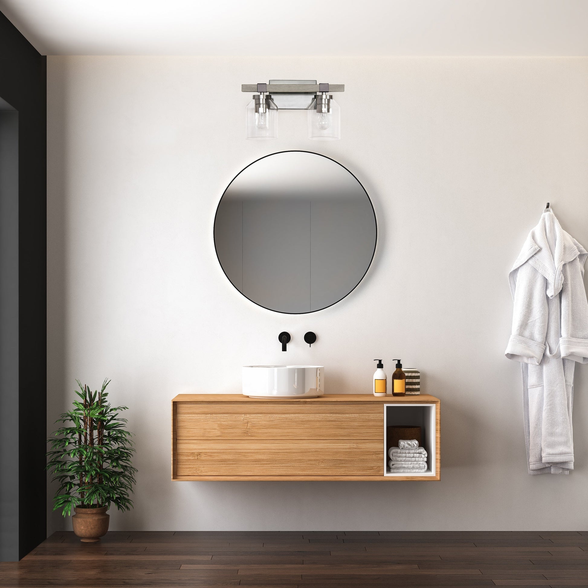 All The Rages Lalia Home Barnlit Brushed Nickel & Gray 2-Light Vanity Light With Clear Glass Shades