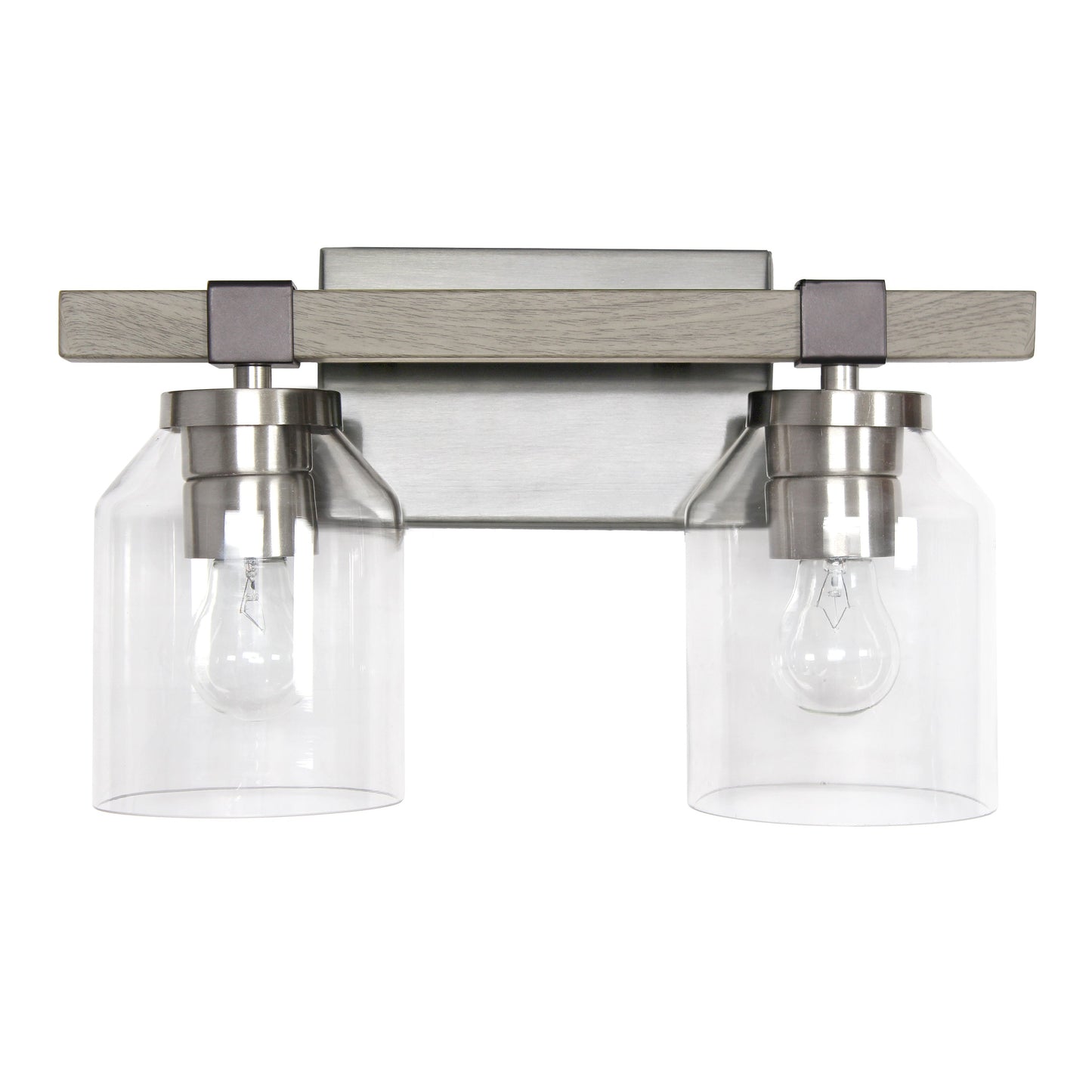 All The Rages Lalia Home Barnlit Brushed Nickel & Gray 2-Light Vanity Light With Clear Glass Shades