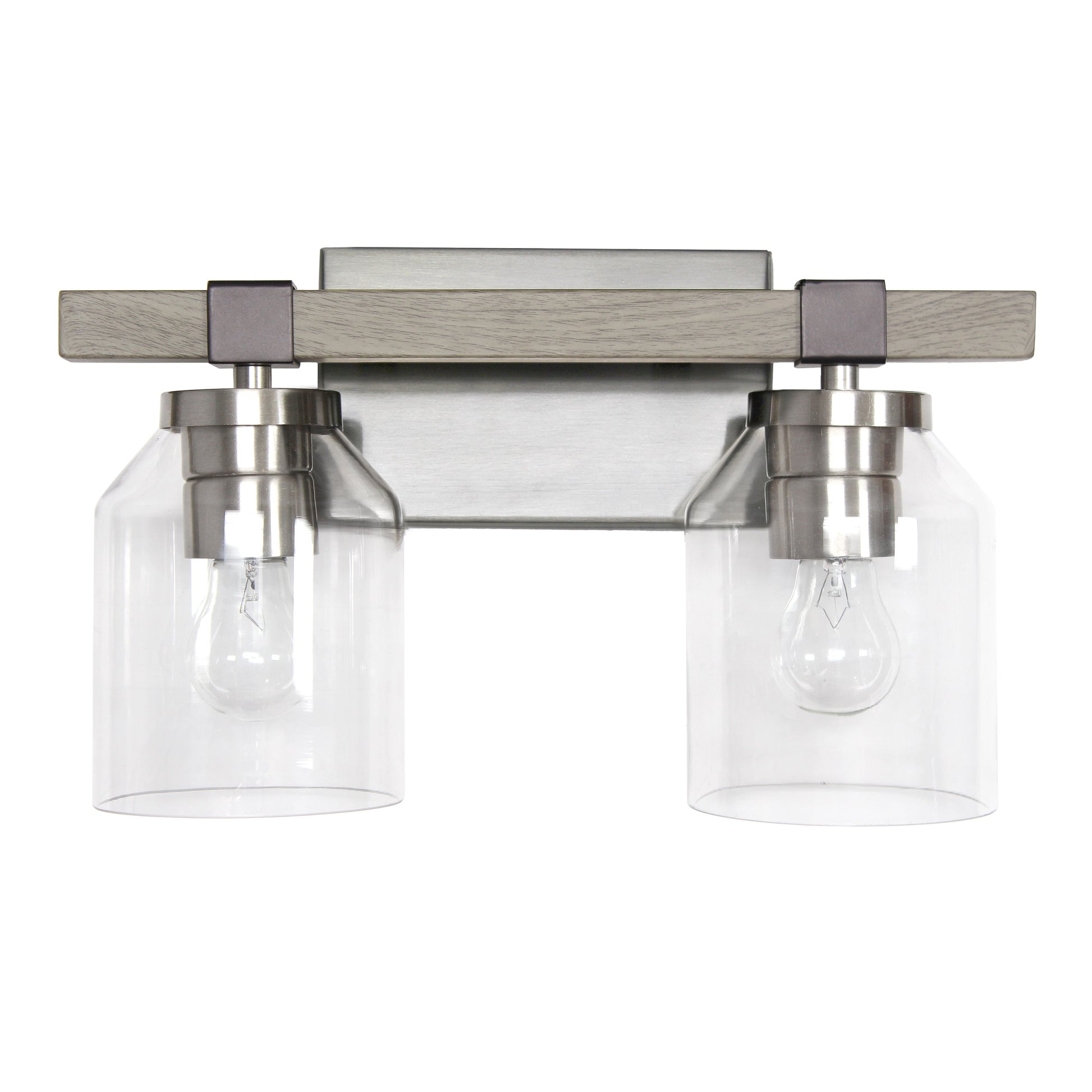 All The Rages Lalia Home Barnlit Brushed Nickel & Gray 2-Light Vanity Light With Clear Glass Shades